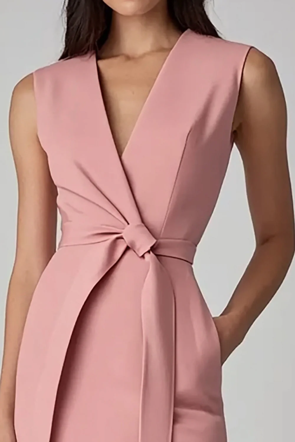 Różowa sukienka robocza z dekoltem w szpic Bodycon - Image 2