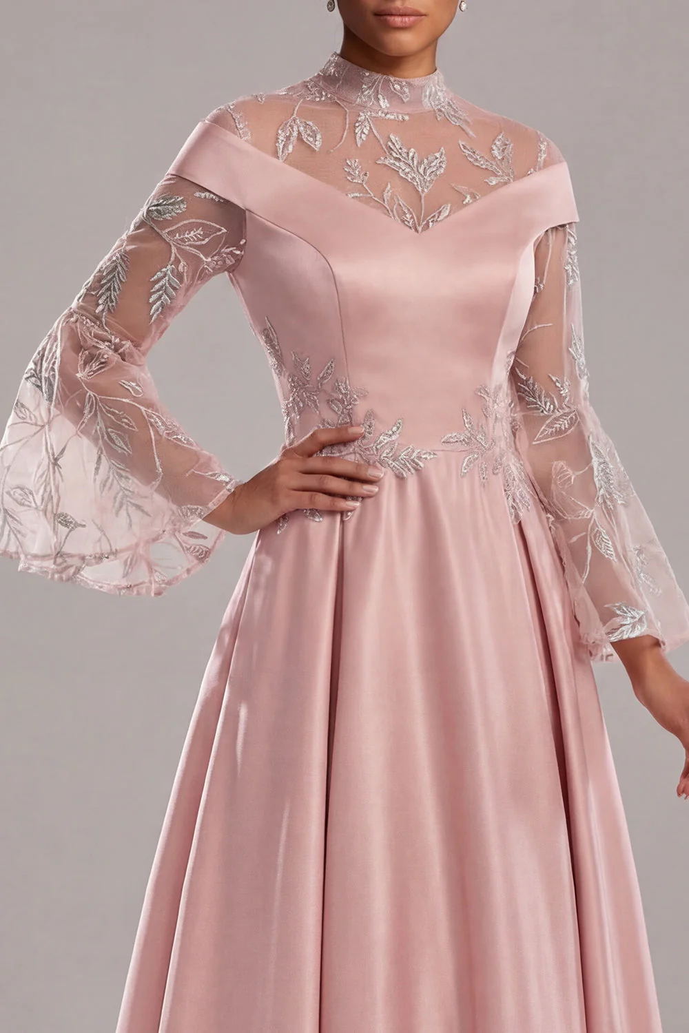 Różowa sukienka z długim rękawem w stylu A Mother Of Bride - Image 4