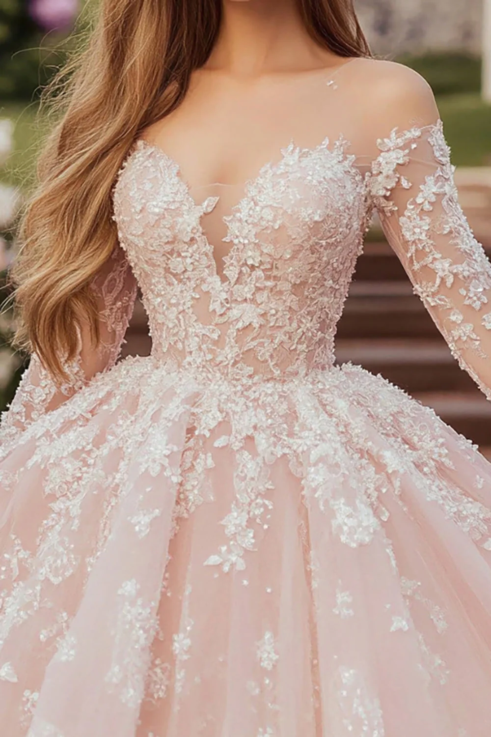Różowa suknia balowa Kochanie Tiulowa aplikacja quinceanera sukienka z długimi rękawami - Image 2
