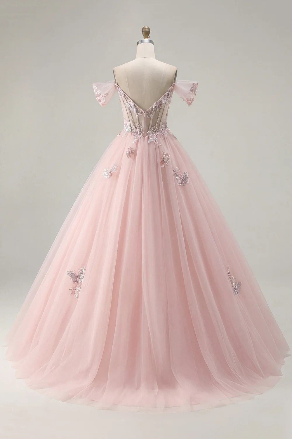 Różowa suknia balowa z odkrytymi ramionami – sukienka balowa z aplikacjami z Quinceanera - Image 2