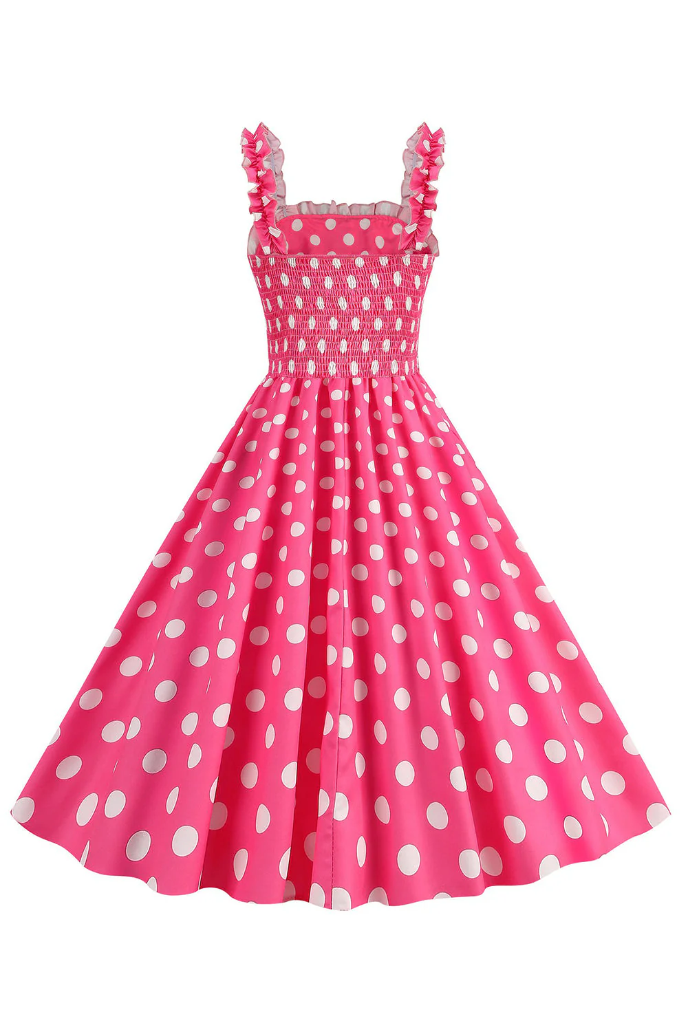 Różowe Groszki Linia Smocked Sukienka Retro Lata 50 - Image 2