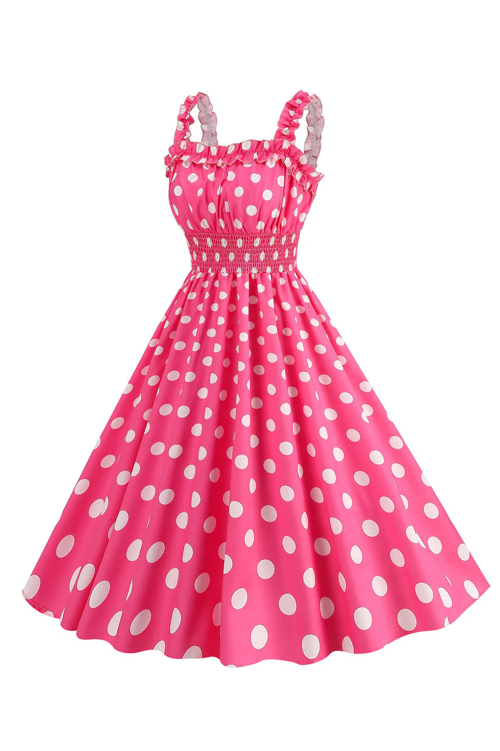 Różowe Groszki Linia Smocked Sukienka Retro Lata 50 - Image 3