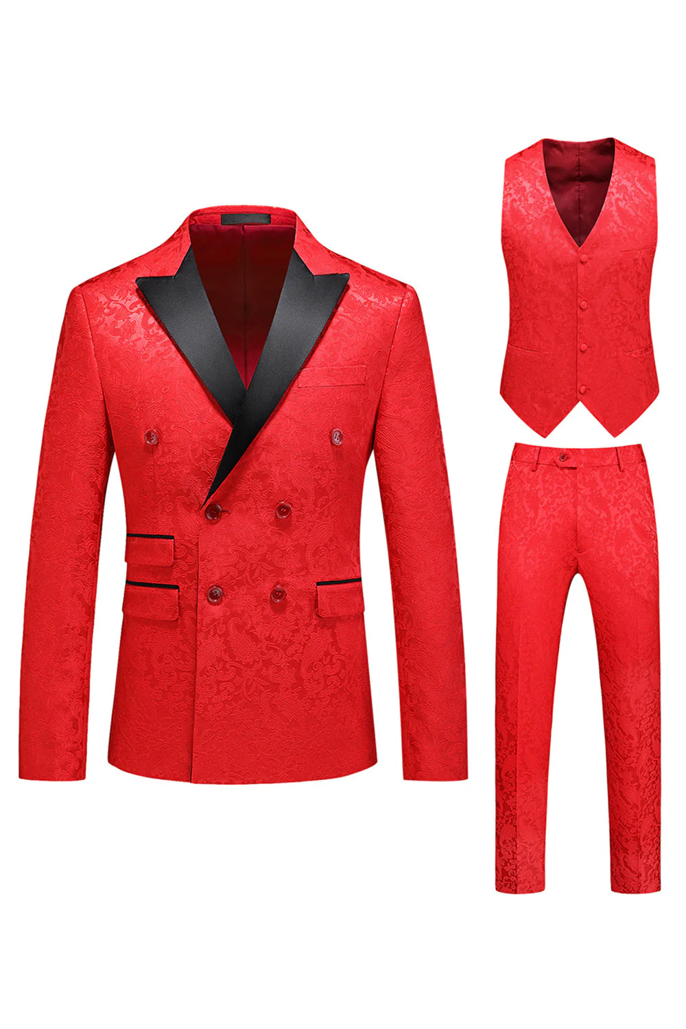 Różowy nadruk Peak Lapel 3-częściowe męskie garnitury na studniówkę - Image 11