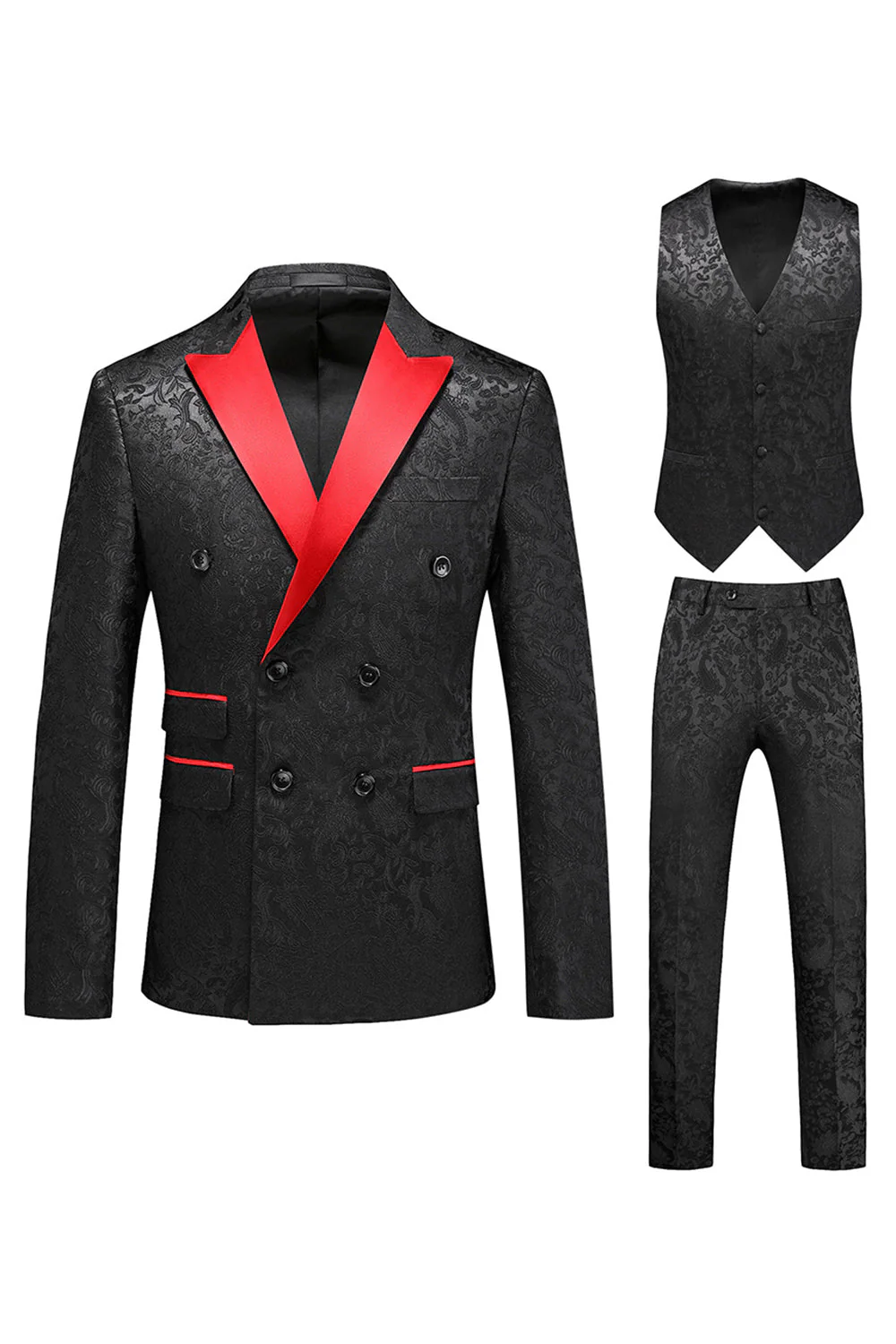 Różowy nadruk Peak Lapel 3-częściowe męskie garnitury na studniówkę - Image 9