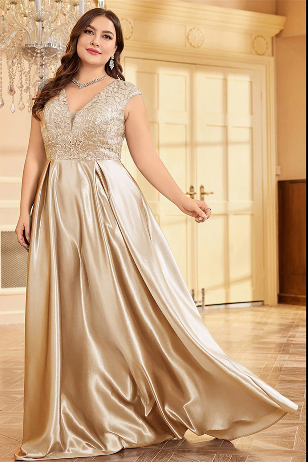 Różowy Plus Size Satynowa Długa Sukienka Dla Matki Panny Młodej - Image 10