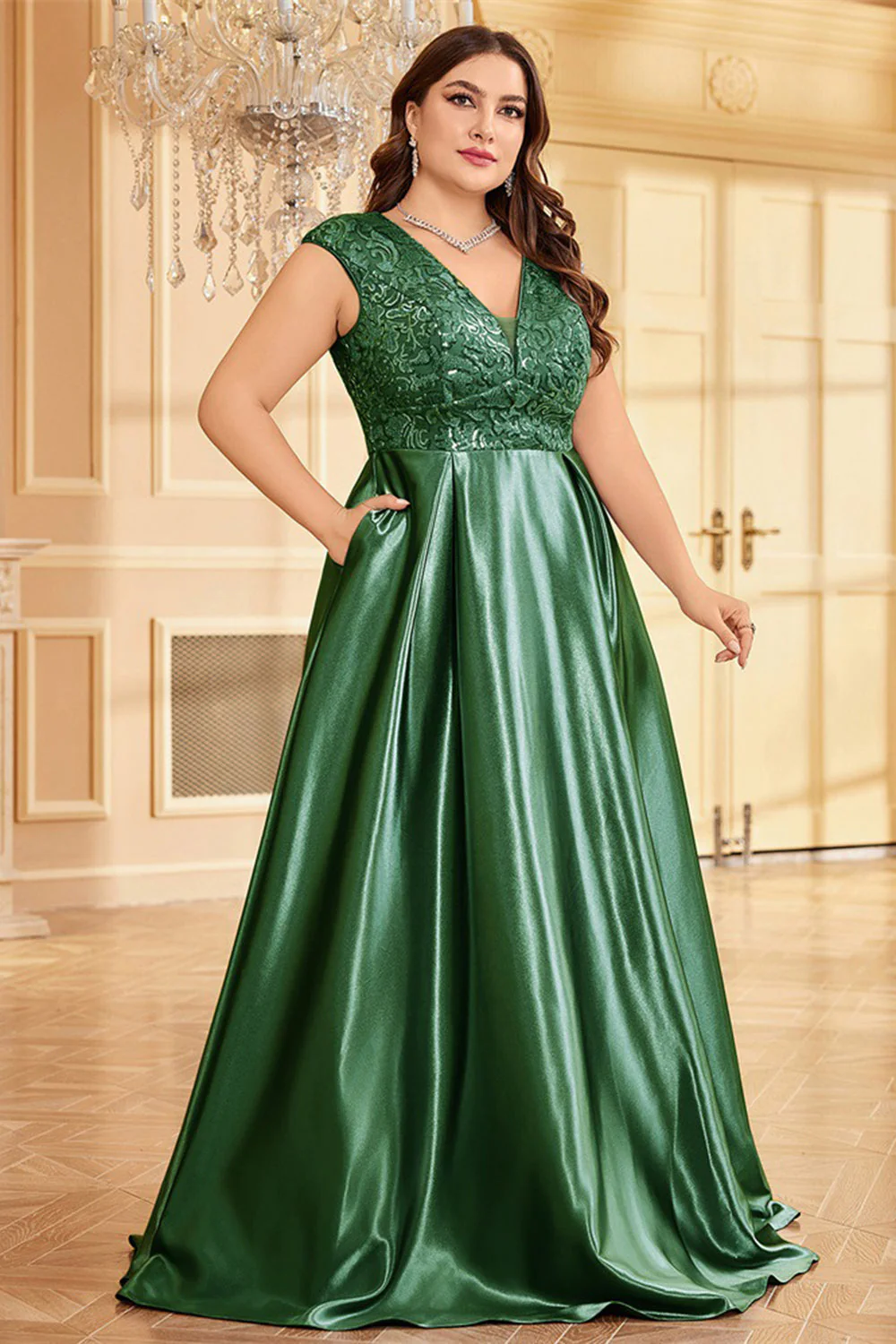 Różowy Plus Size Satynowa Długa Sukienka Dla Matki Panny Młodej - Image 14