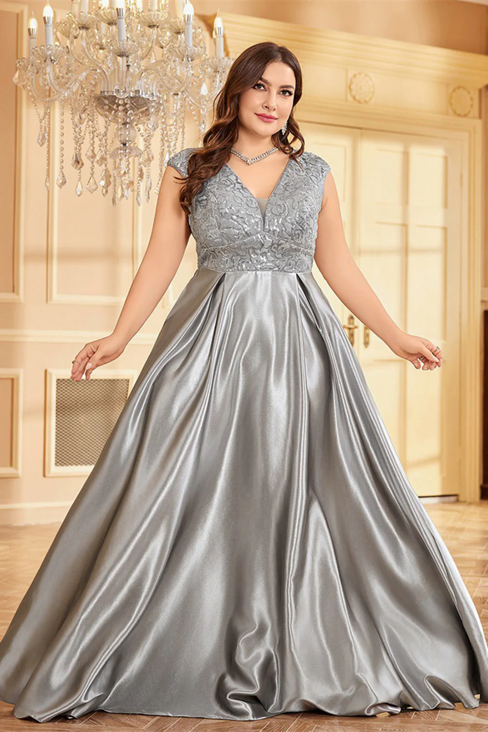 Różowy Plus Size Satynowa Długa Sukienka Dla Matki Panny Młodej - Image 18