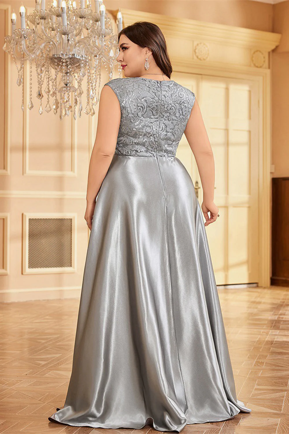 Różowy Plus Size Satynowa Długa Sukienka Dla Matki Panny Młodej - Image 19