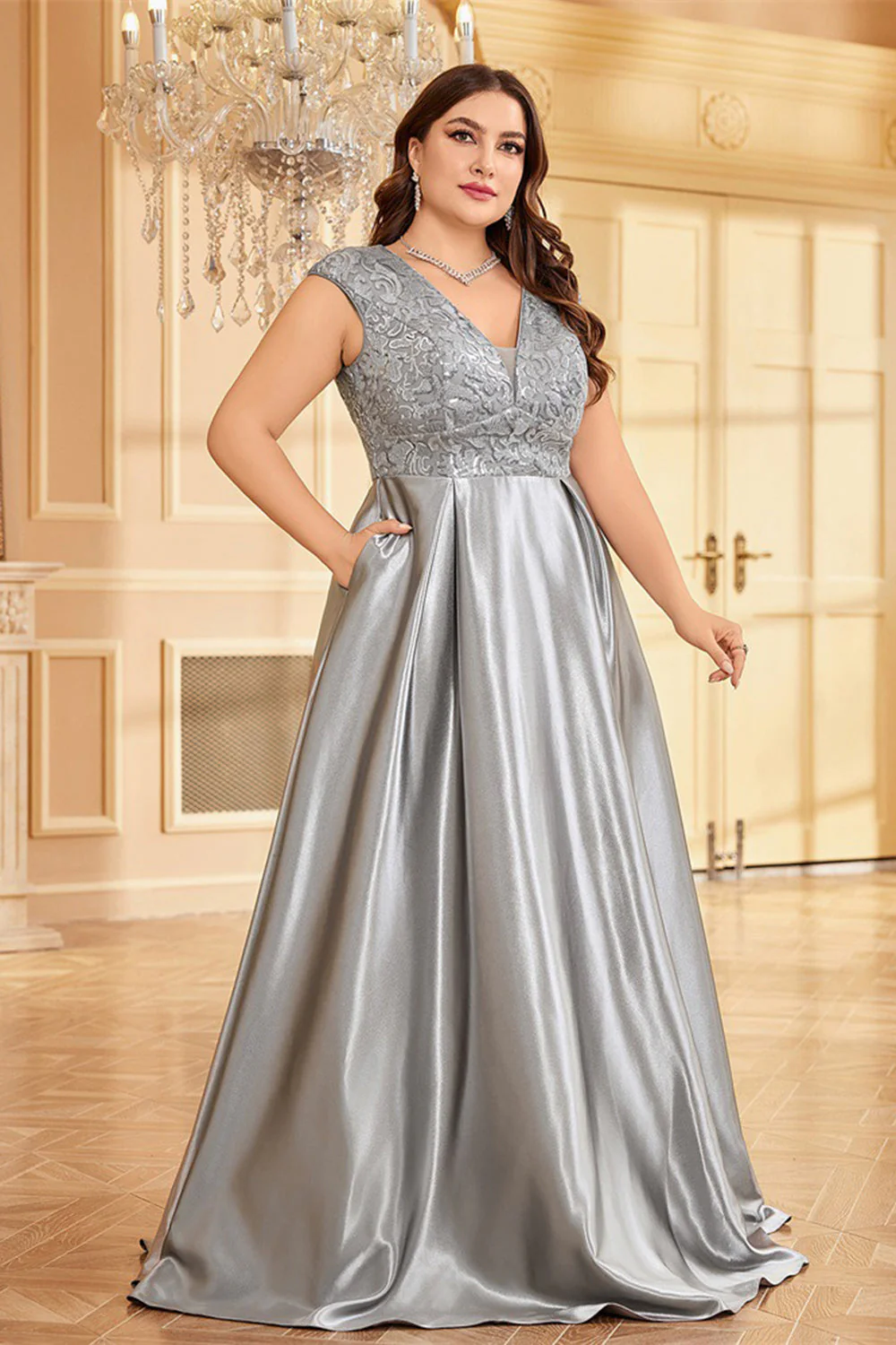 Różowy Plus Size Satynowa Długa Sukienka Dla Matki Panny Młodej - Image 20