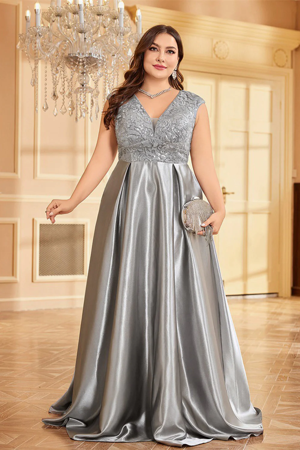 Różowy Plus Size Satynowa Długa Sukienka Dla Matki Panny Młodej - Image 21