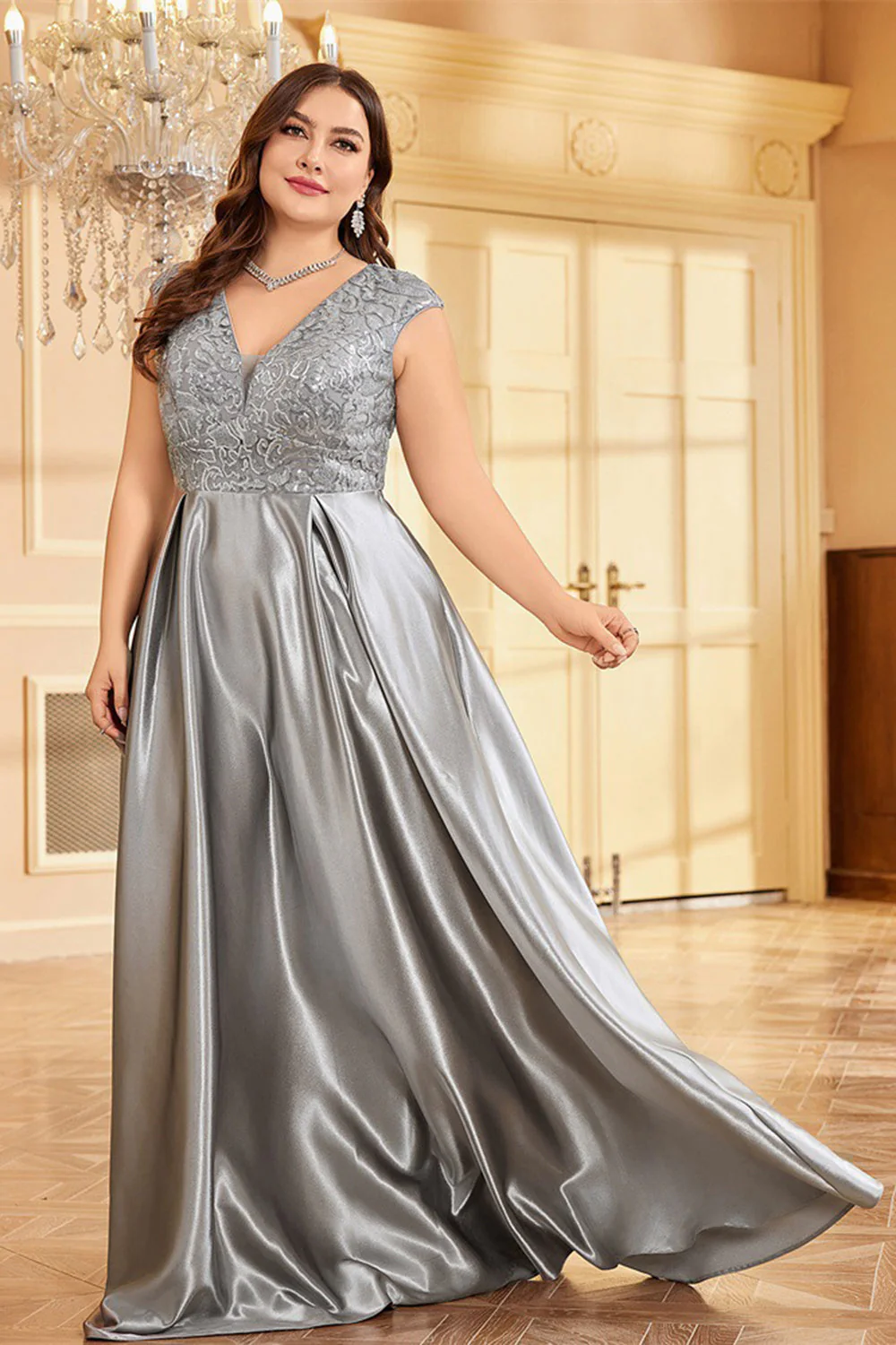 Różowy Plus Size Satynowa Długa Sukienka Dla Matki Panny Młodej - Image 22
