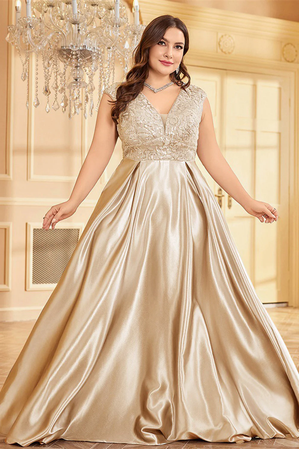 Różowy Plus Size Satynowa Długa Sukienka Dla Matki Panny Młodej - Image 6