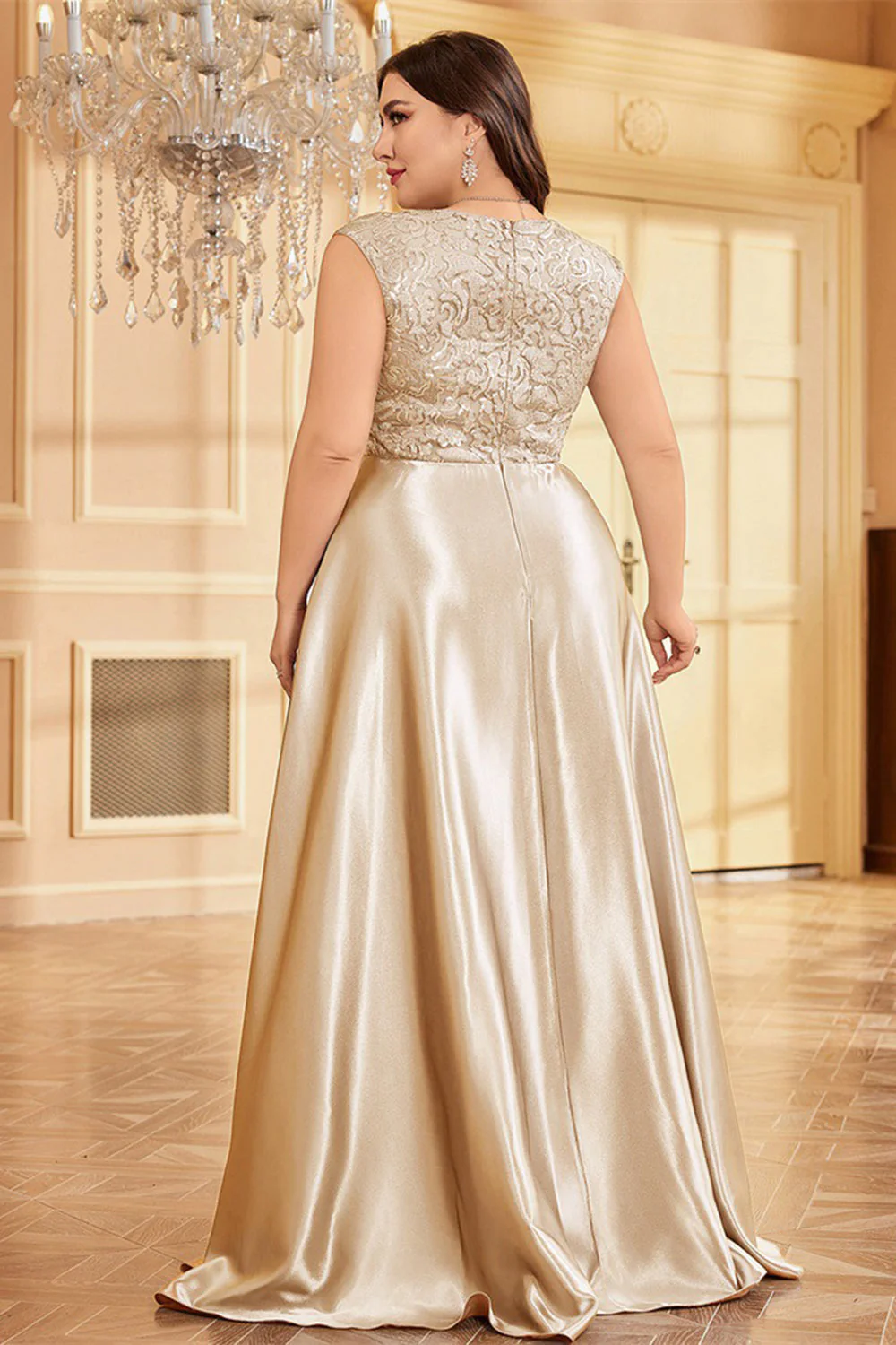 Różowy Plus Size Satynowa Długa Sukienka Dla Matki Panny Młodej - Image 7