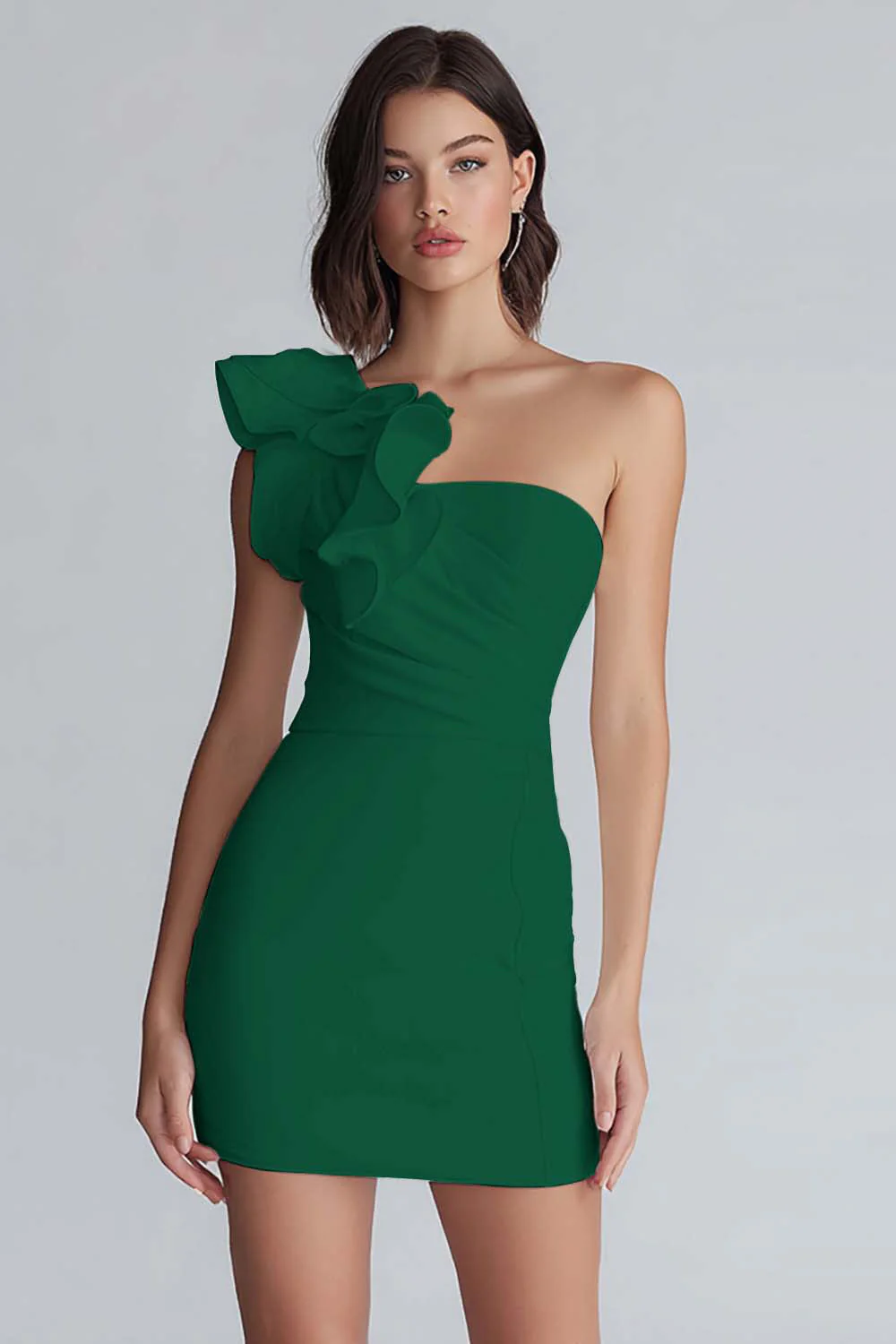 Ruched One Shoulder Bodycon Mała Biała Sukienka - Image 10