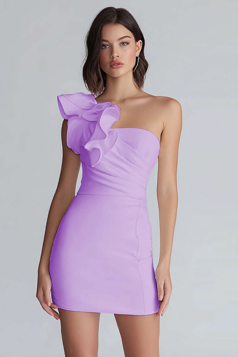 Ruched One Shoulder Bodycon Mała Biała Sukienka - Image 12