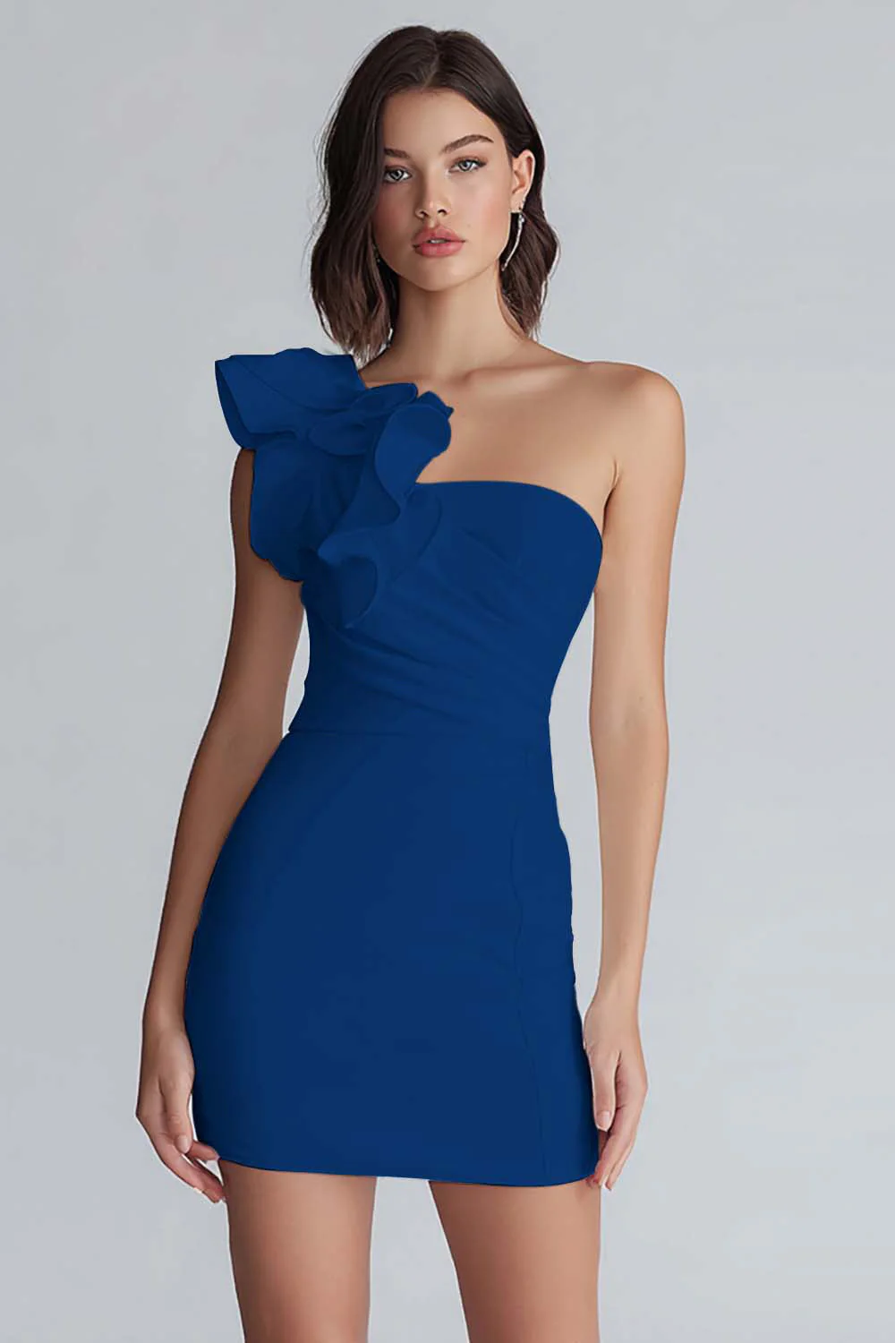 Ruched One Shoulder Bodycon Mała Biała Sukienka - Image 14