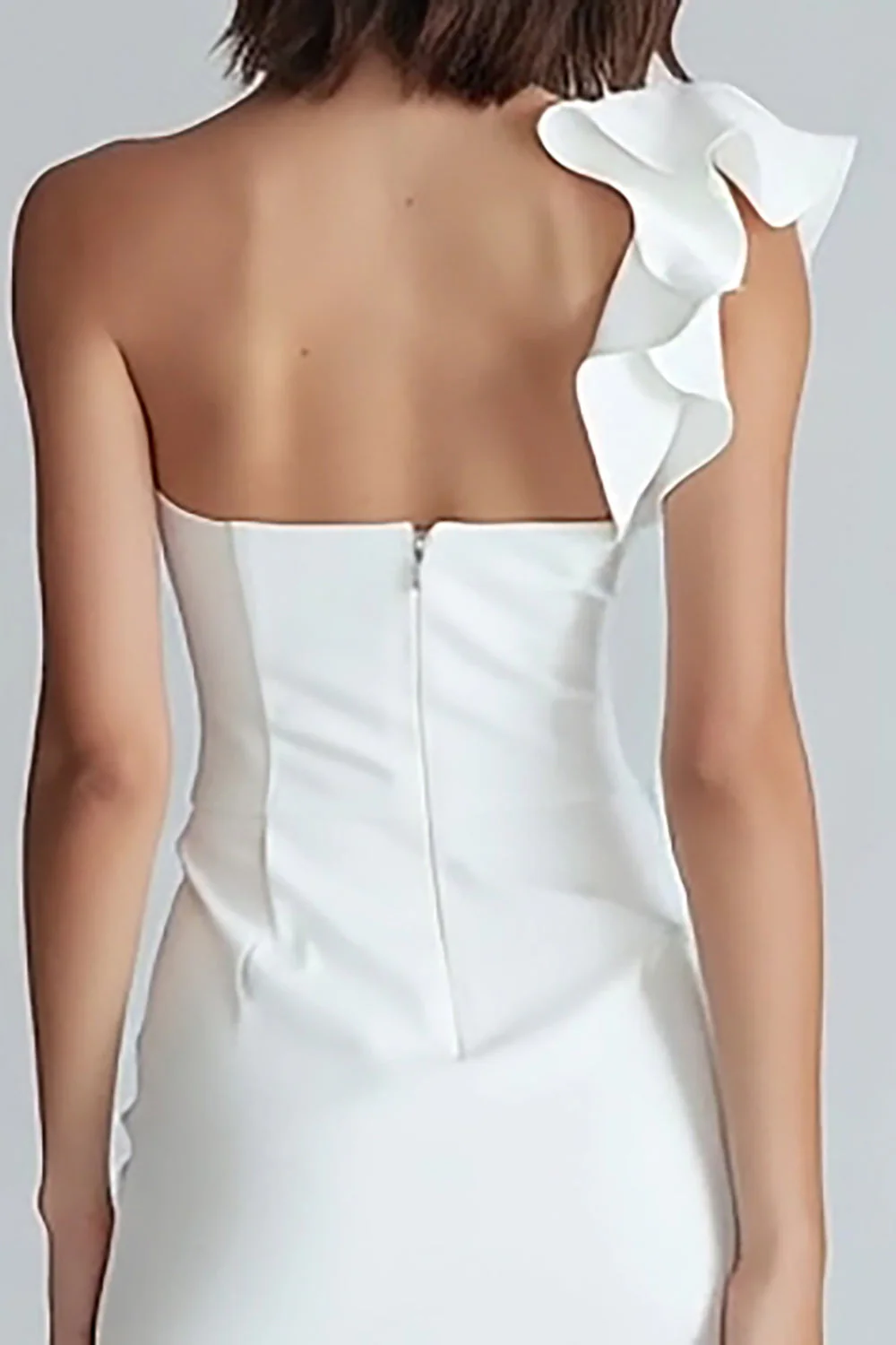 Ruched One Shoulder Bodycon Mała Biała Sukienka - Image 4
