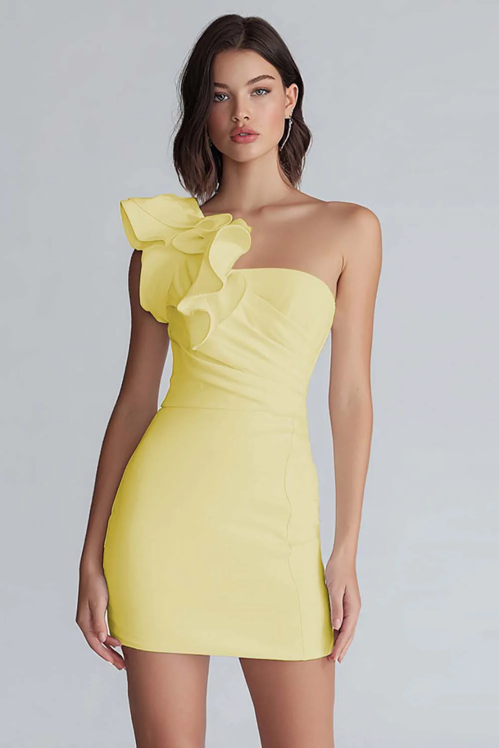 Ruched One Shoulder Bodycon Mała Biała Sukienka - Image 5