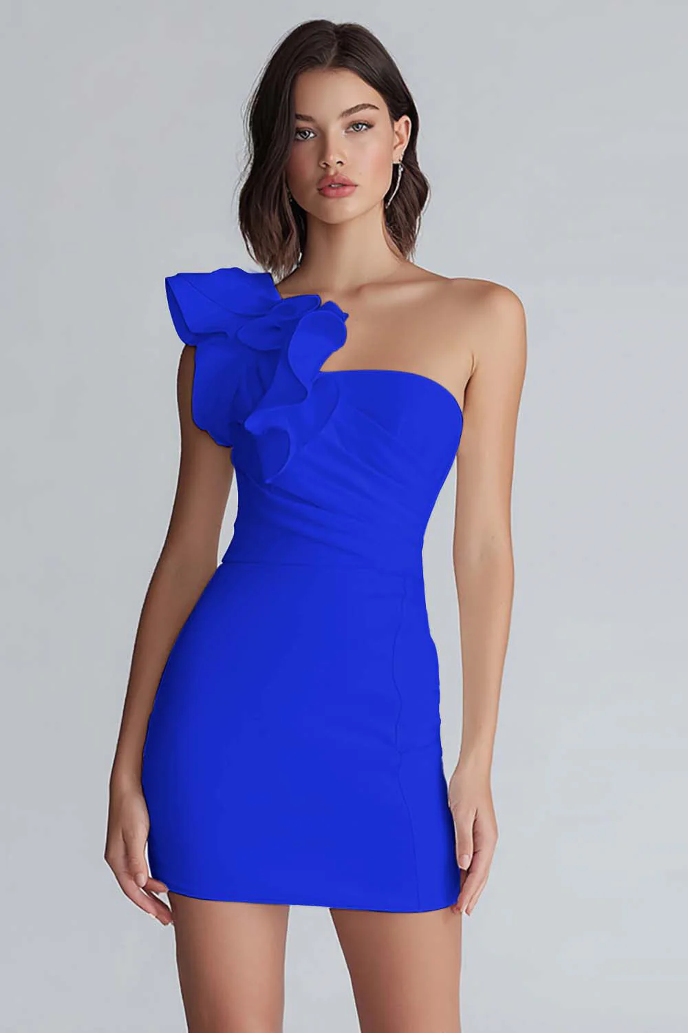 Ruched One Shoulder Bodycon Mała Biała Sukienka - Image 6