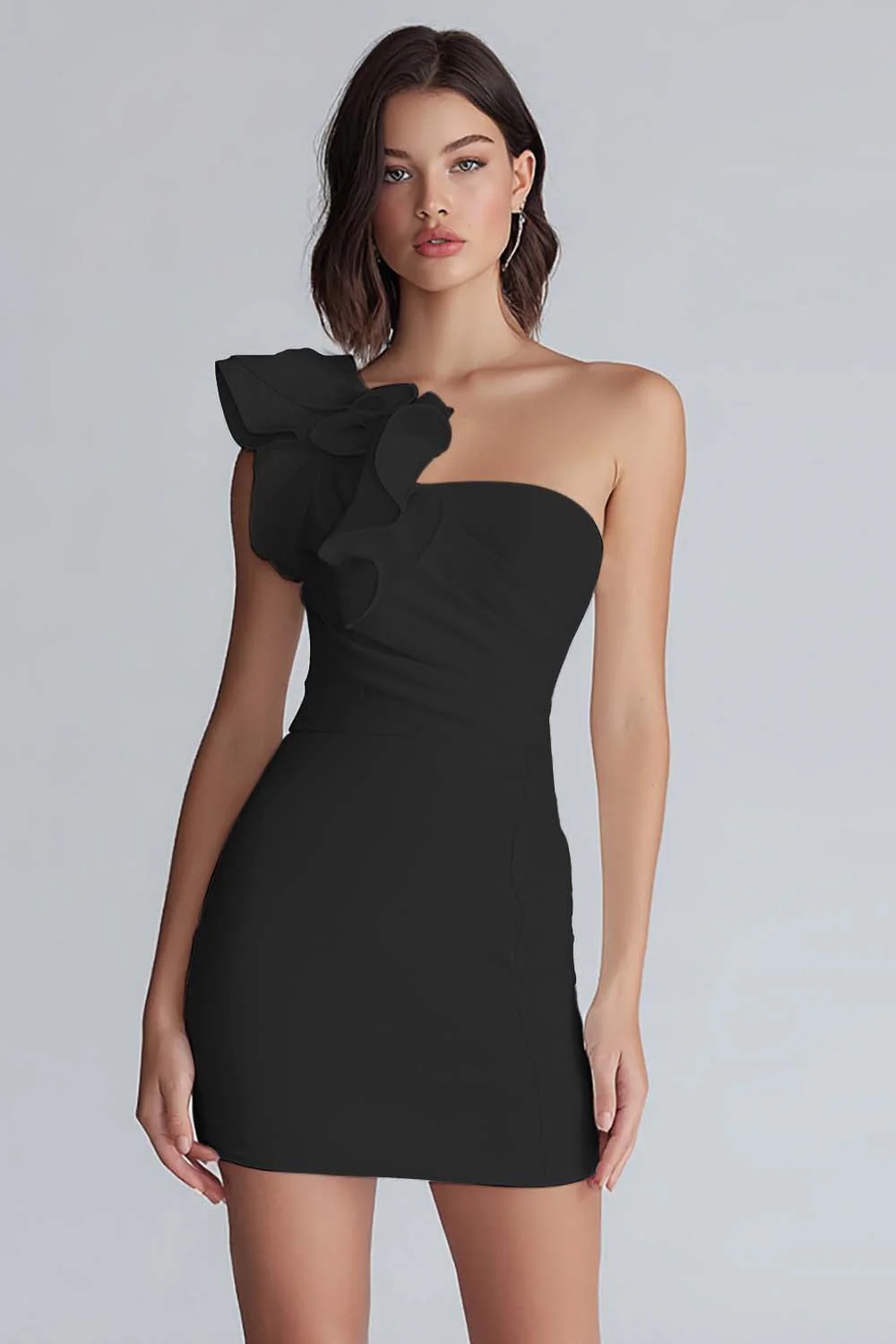 Ruched One Shoulder Bodycon Mała Biała Sukienka - Image 7
