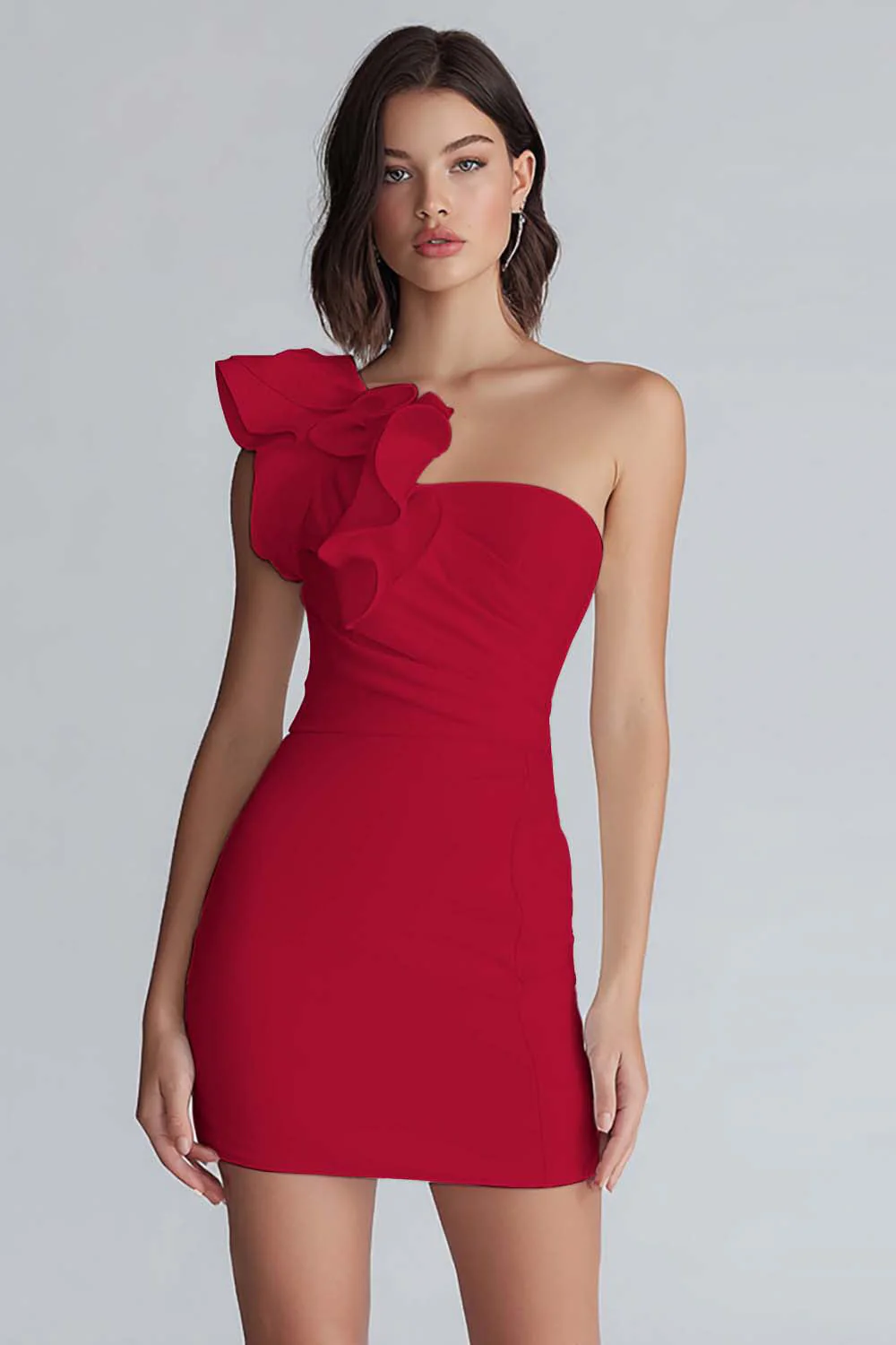 Ruched One Shoulder Bodycon Mała Biała Sukienka - Image 8