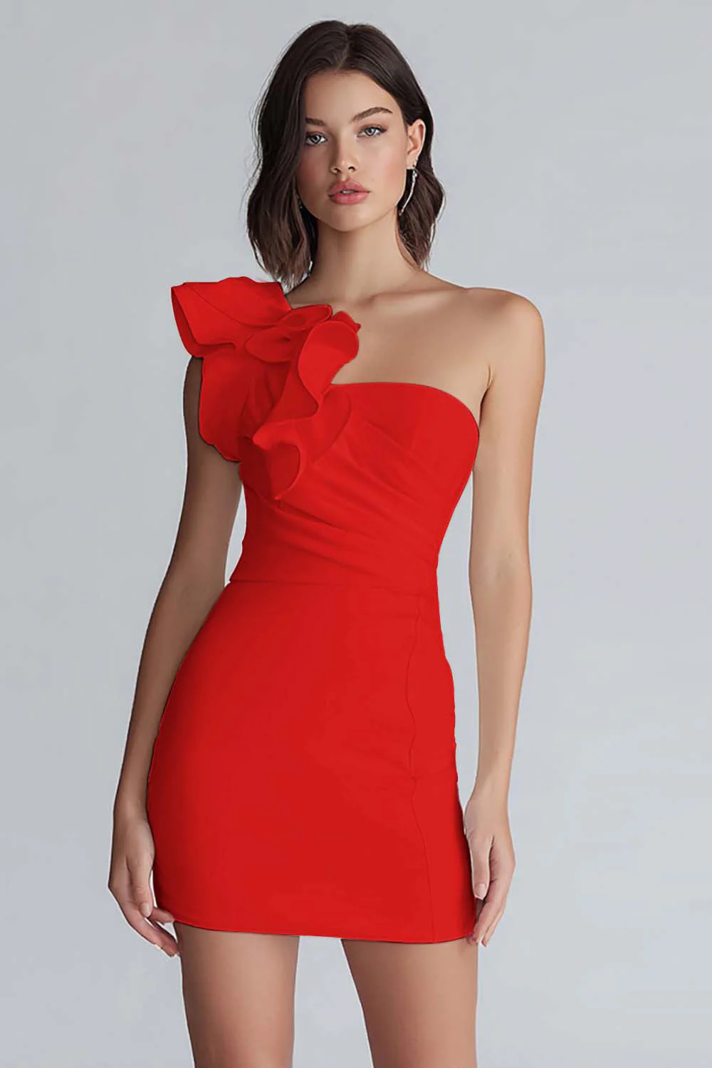 Ruched One Shoulder Bodycon Mała Biała Sukienka - Image 9