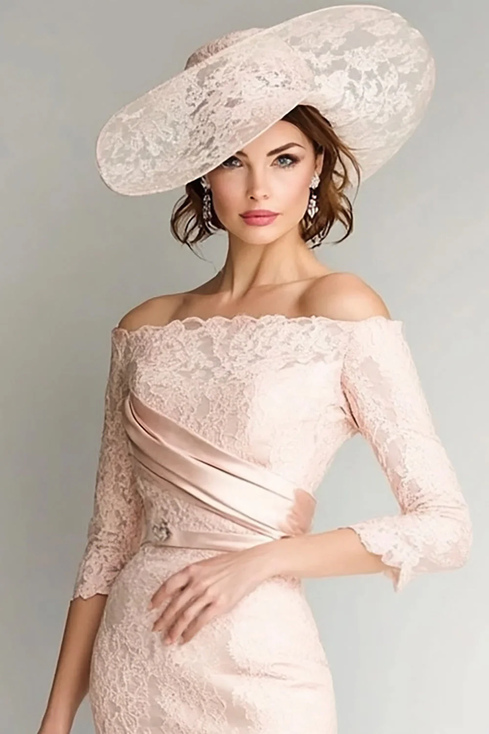 Rumieniec Bodycon Off The Shoulder Lace Ruched Sukienka Matki Panny Młodej - Image 2