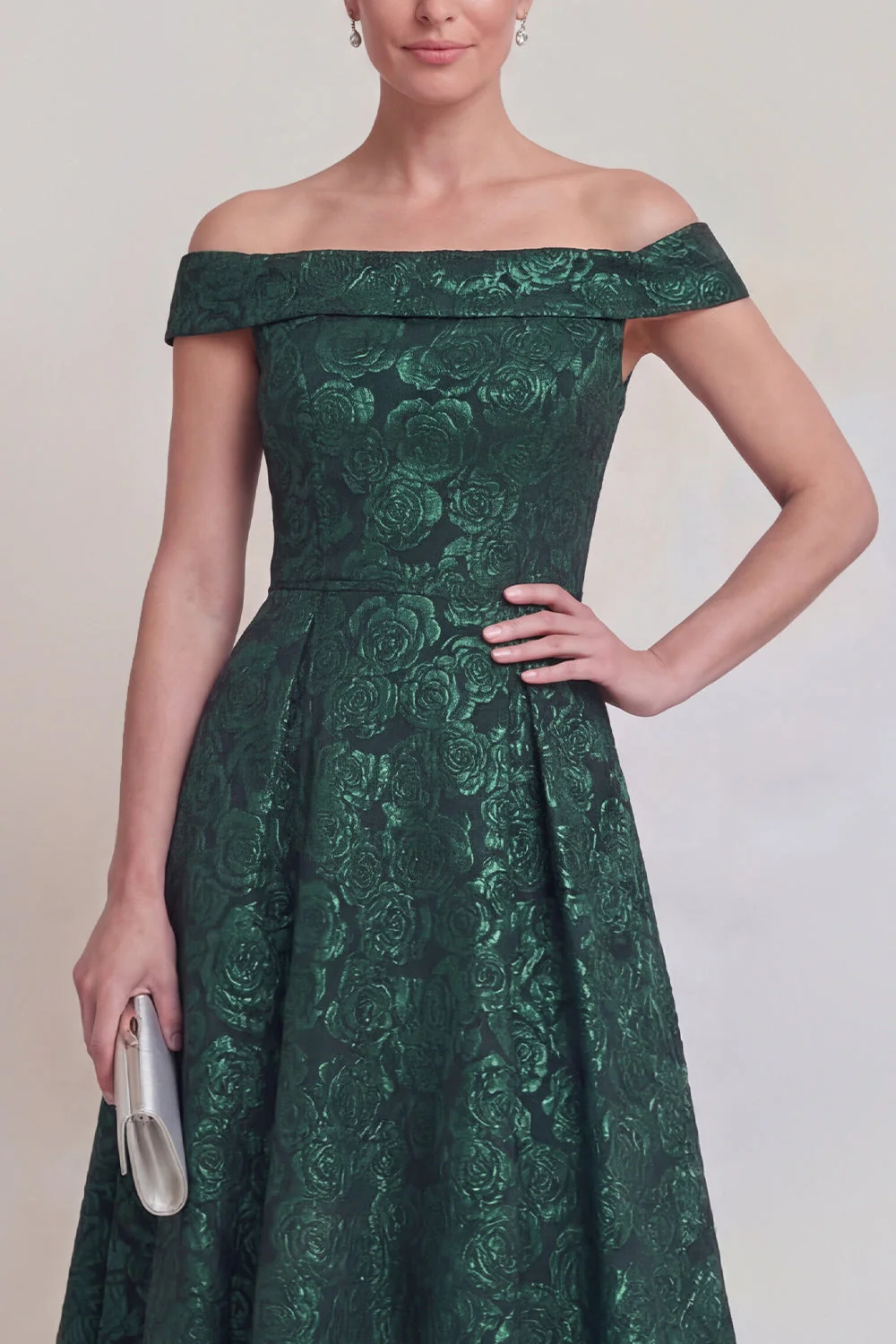 Rumieniec Jacquard Floral z ramienia: długa linia sukienka matki panny młodej - Image 11