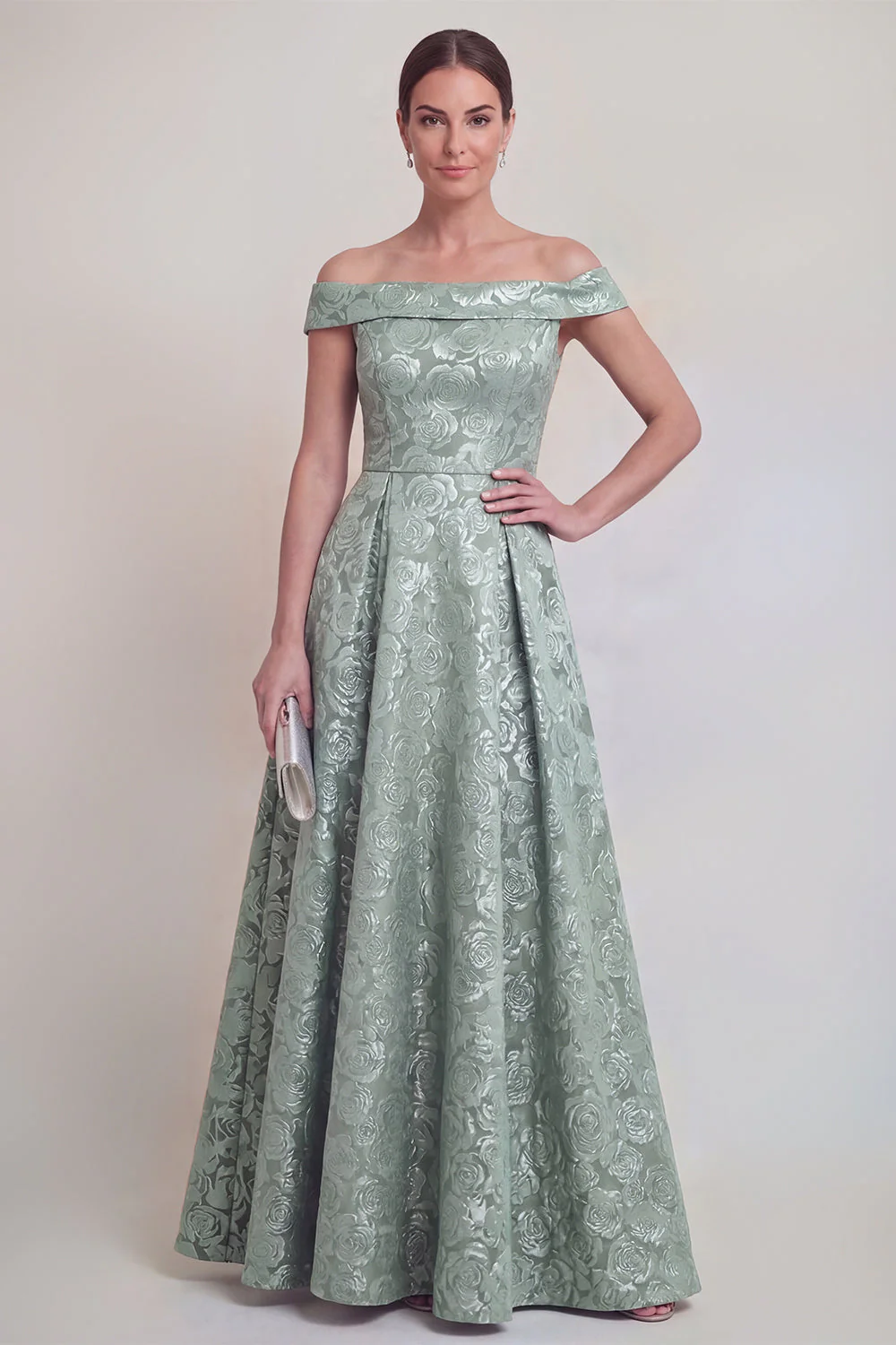 Rumieniec Jacquard Floral z ramienia: długa linia sukienka matki panny młodej - Image 13