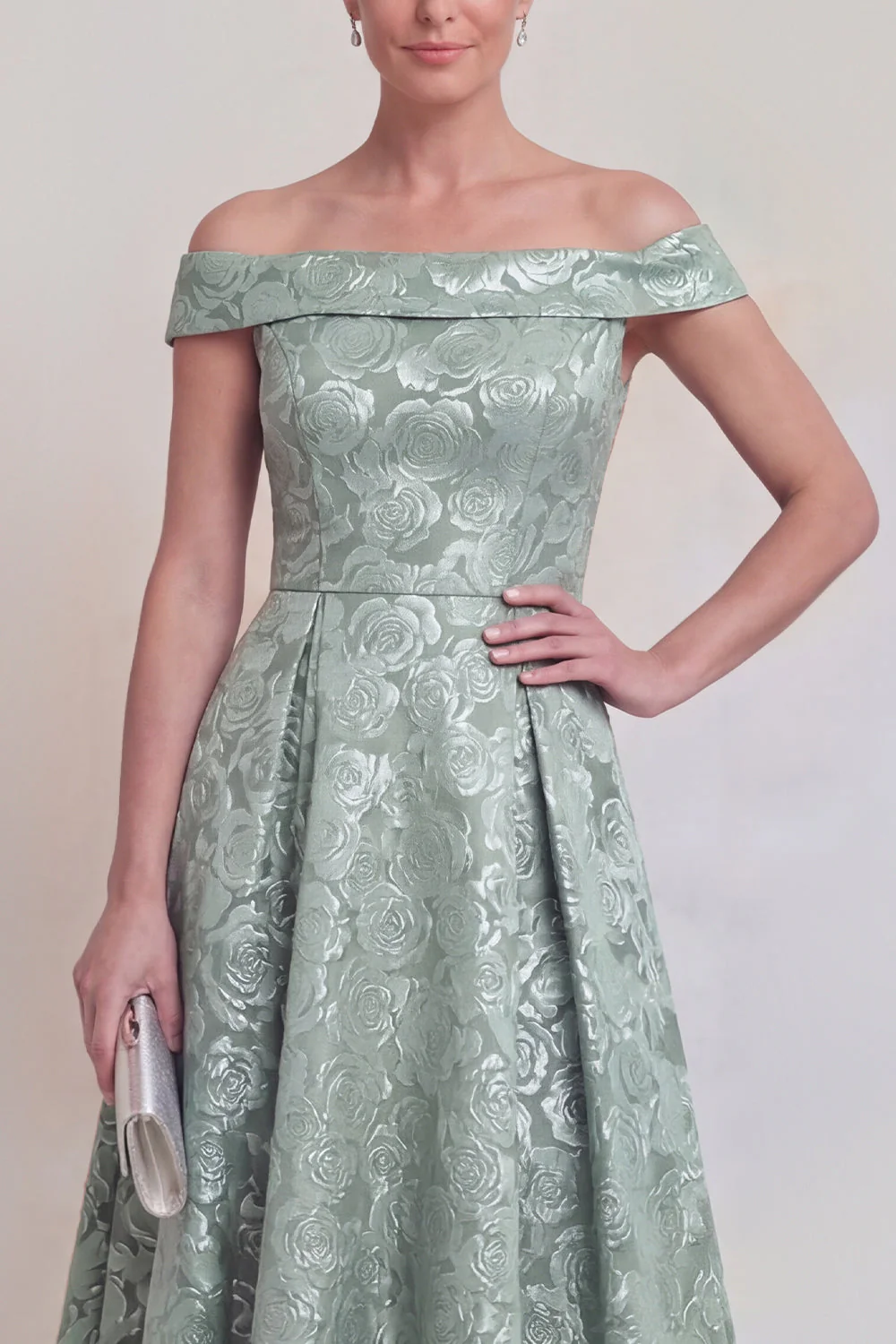 Rumieniec Jacquard Floral z ramienia: długa linia sukienka matki panny młodej - Image 15