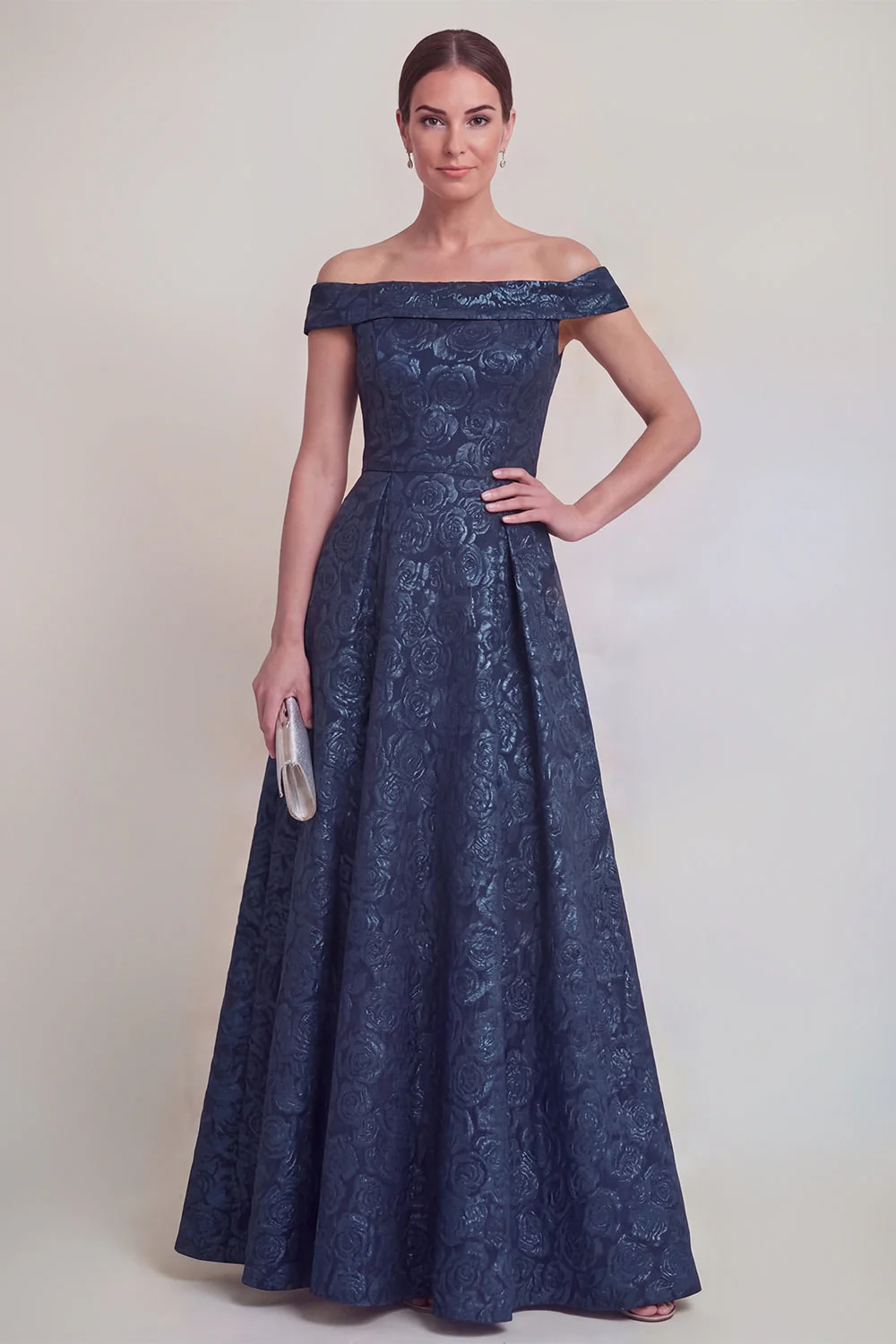 Rumieniec Jacquard Floral z ramienia: długa linia sukienka matki panny młodej - Image 5