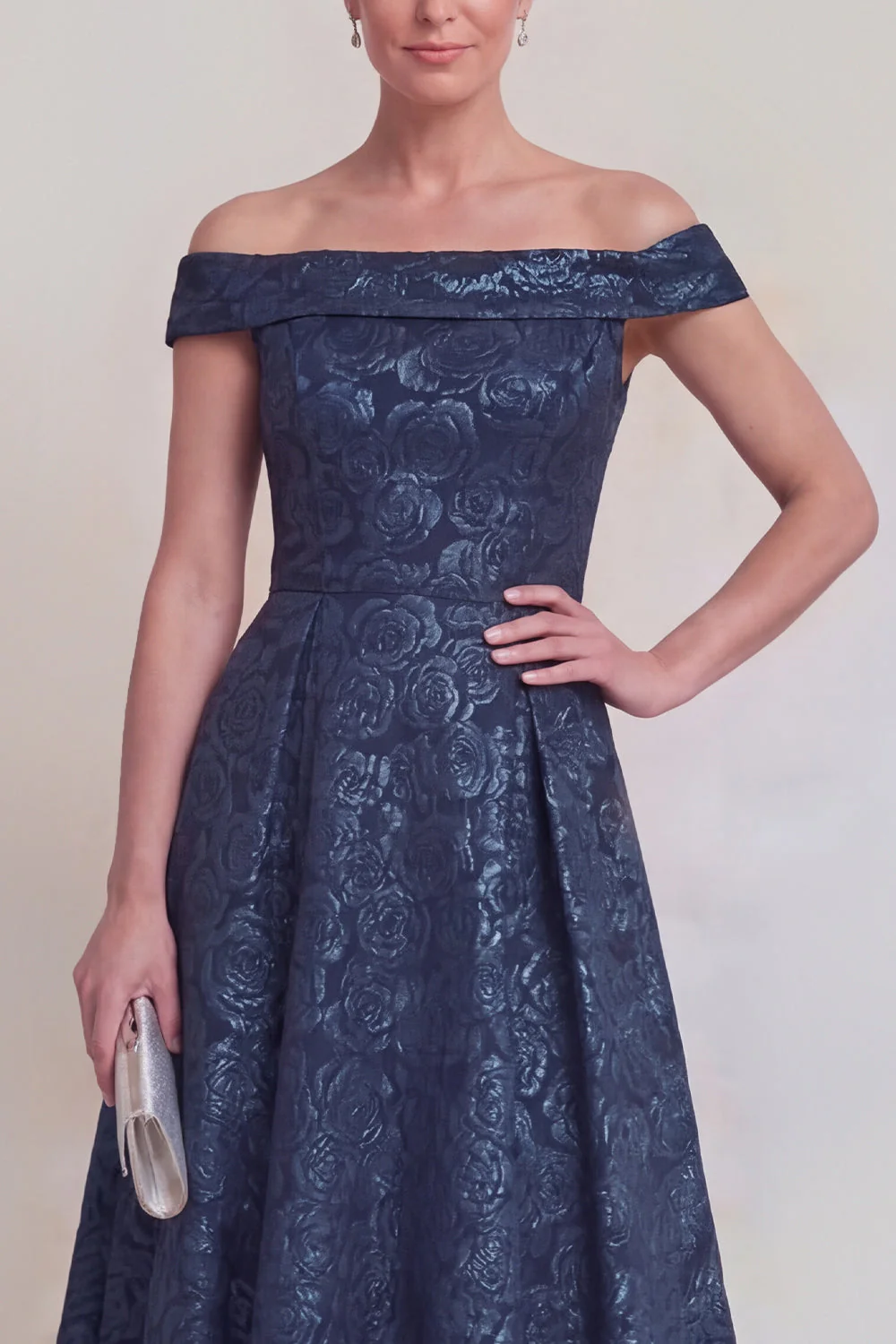 Rumieniec Jacquard Floral z ramienia: długa linia sukienka matki panny młodej - Image 7