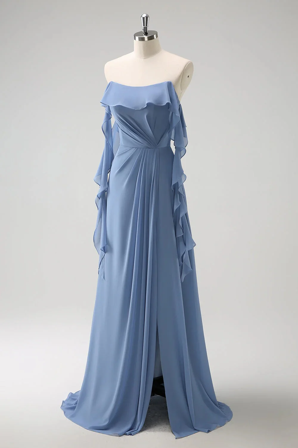 Rumieniec Różowy Szyfon Długa Cienkich Ramiączkach Sukienki Na Wesele z Falbankami - Image 18