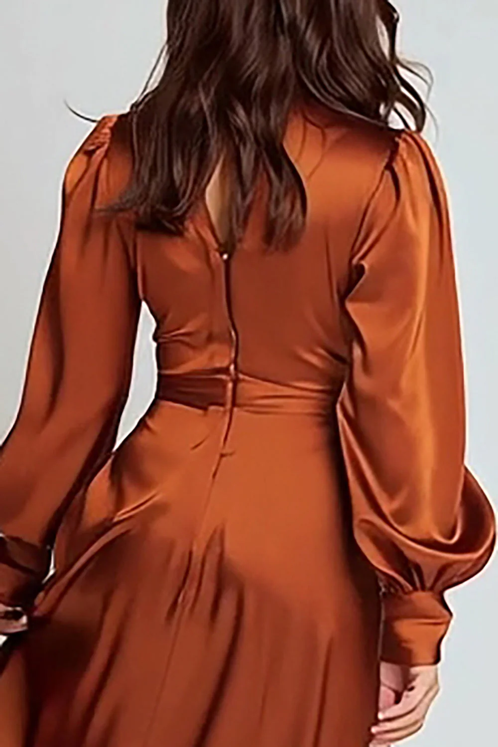 Rust Satin A Line Midi Dress Dress Duty z dekoltem w serek - Image 4