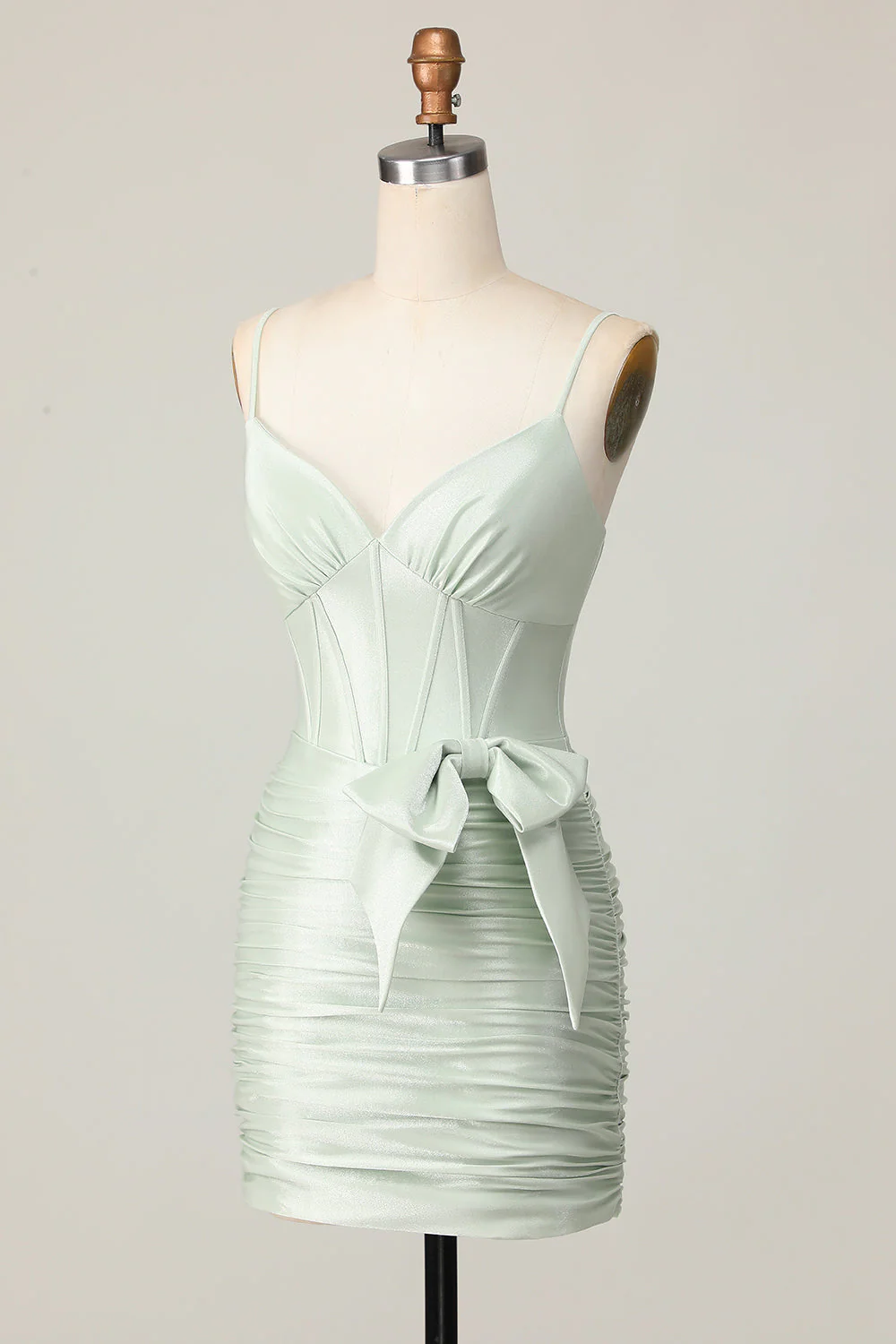 Sage Bodycon Gorset Krótka sukienka na powrót do domu z kokardą - Image 3