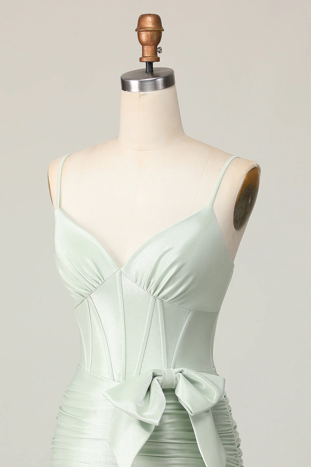 Sage Bodycon Gorset Krótka sukienka na powrót do domu z kokardą - Image 6