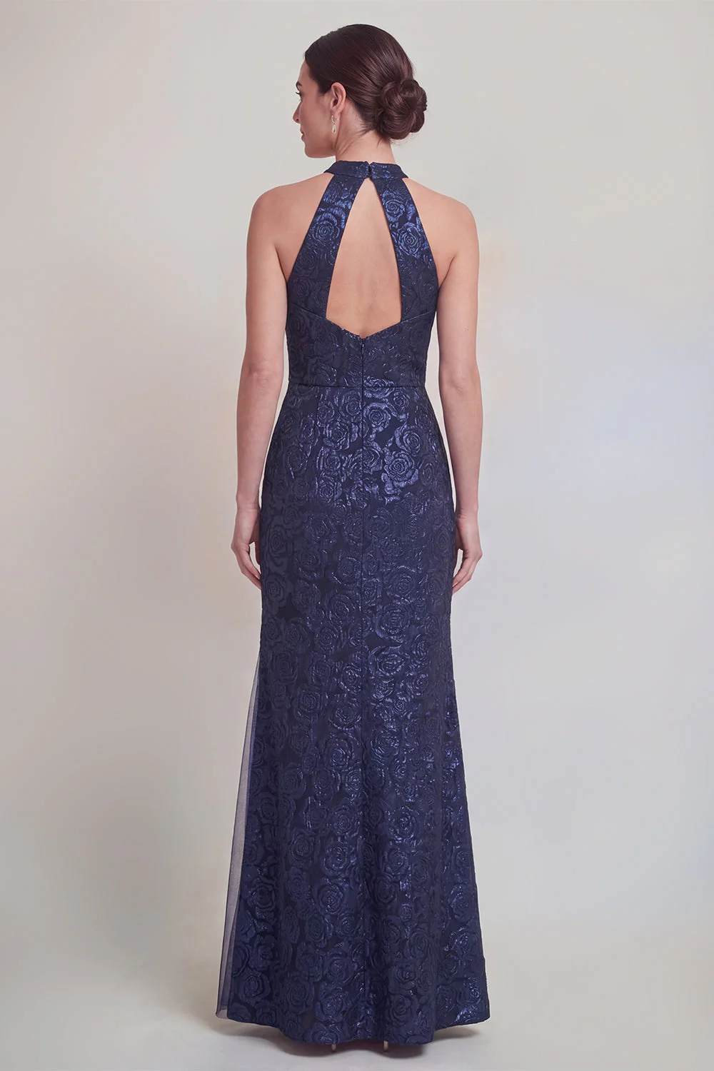 Sage Green Floral Halter Mermaid Long Mother of The Bride Dress with Slit - Image 10