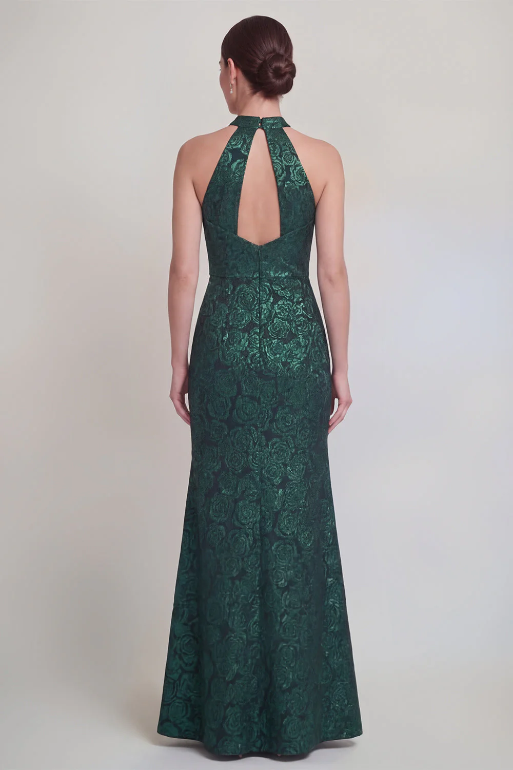 Sage Green Floral Halter Mermaid Long Mother of The Bride Dress with Slit - Image 14