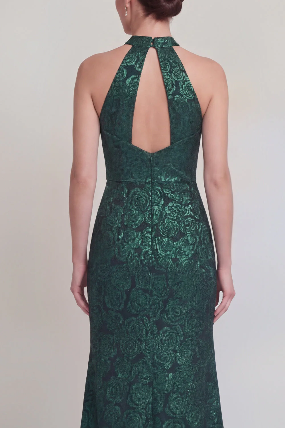 Sage Green Floral Halter Mermaid Long Mother of The Bride Dress with Slit - Image 16