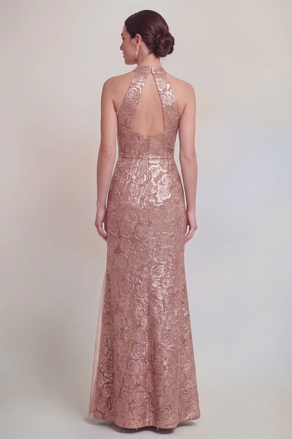 Sage Green Floral Halter Mermaid Long Mother of The Bride Dress with Slit - Image 6