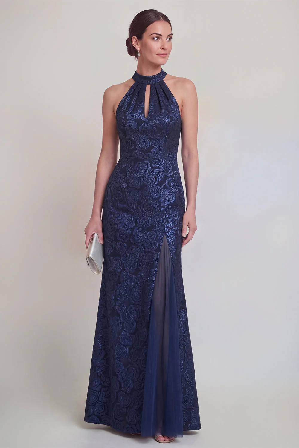 Sage Green Floral Halter Mermaid Long Mother of The Bride Dress with Slit - Image 9