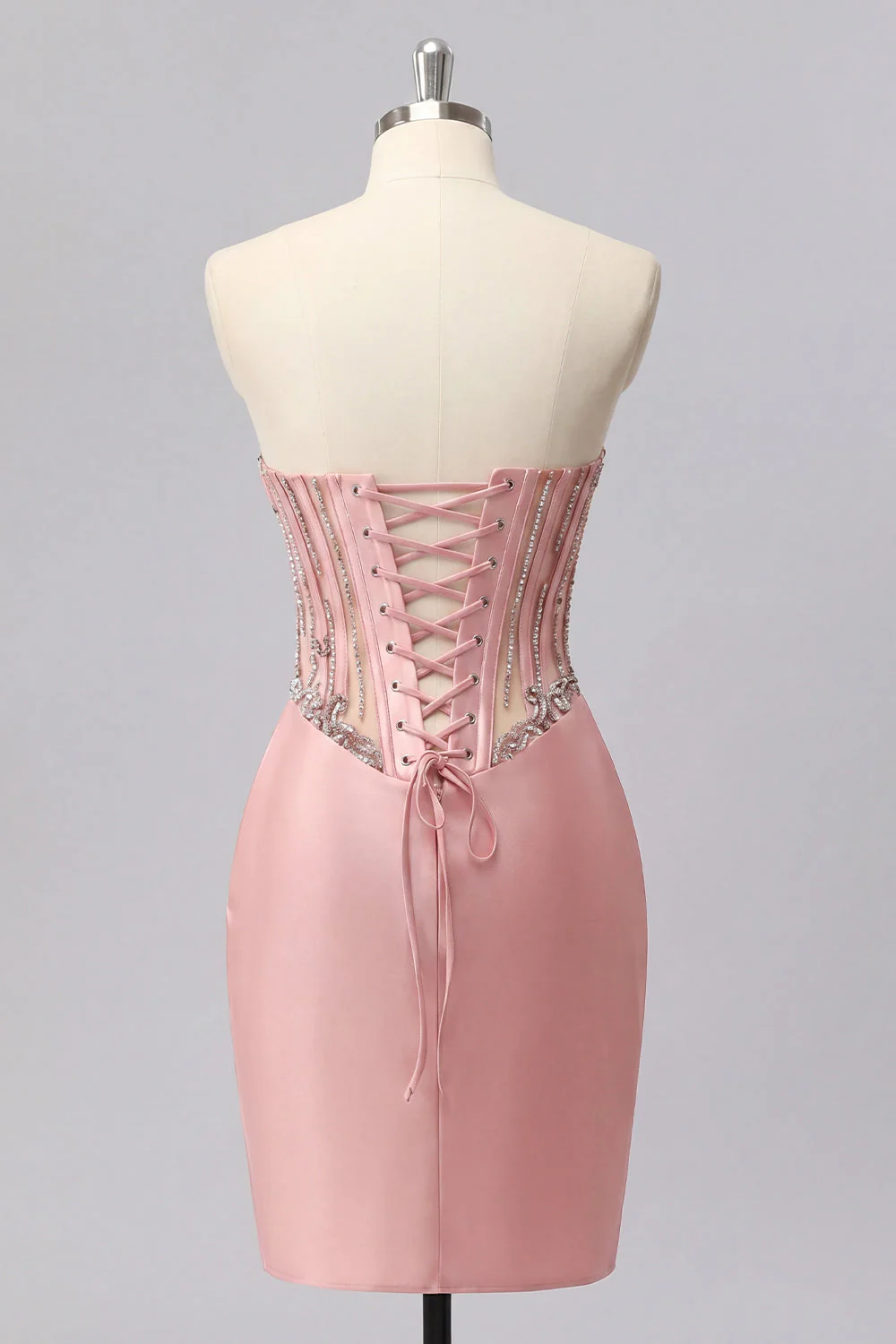 Satin Blush Sweetheart Bodycon Gorset z marszczami na bal z cyrkrychami - Image 2