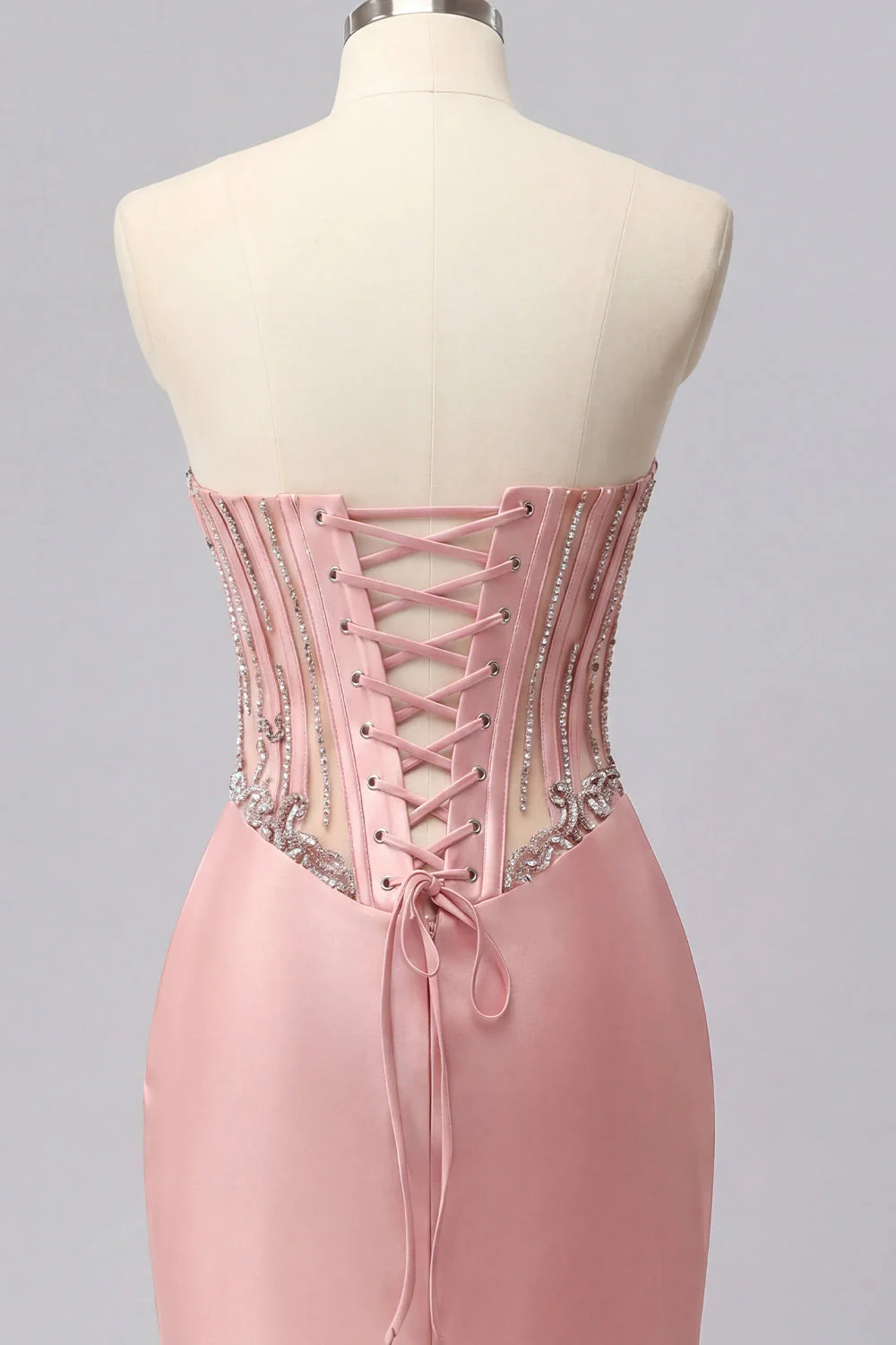 Satin Blush Sweetheart Bodycon Gorset z marszczami na bal z cyrkrychami - Image 9