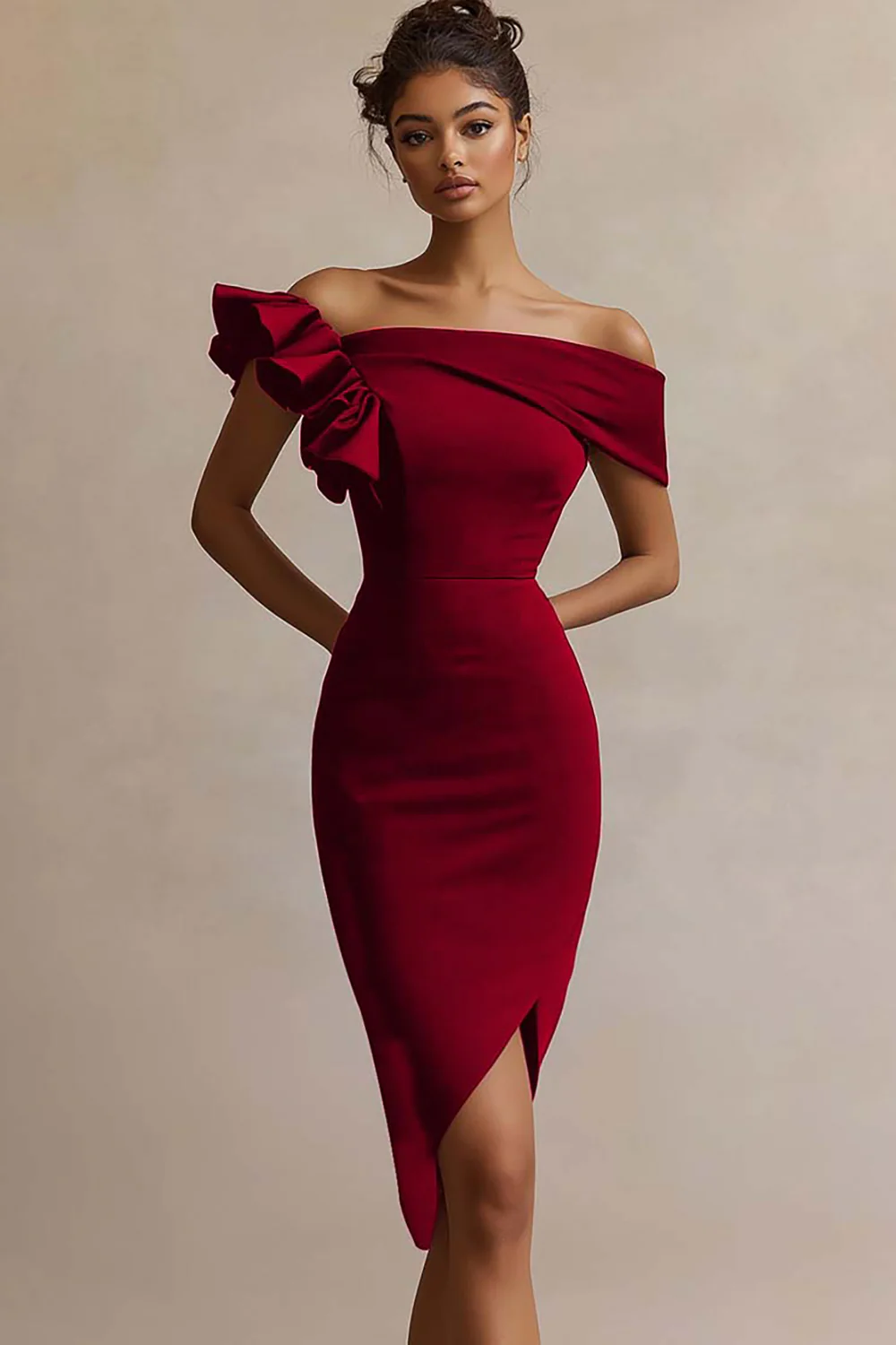 satynowa sukienka Bodycon Midi Graduation - Image 3