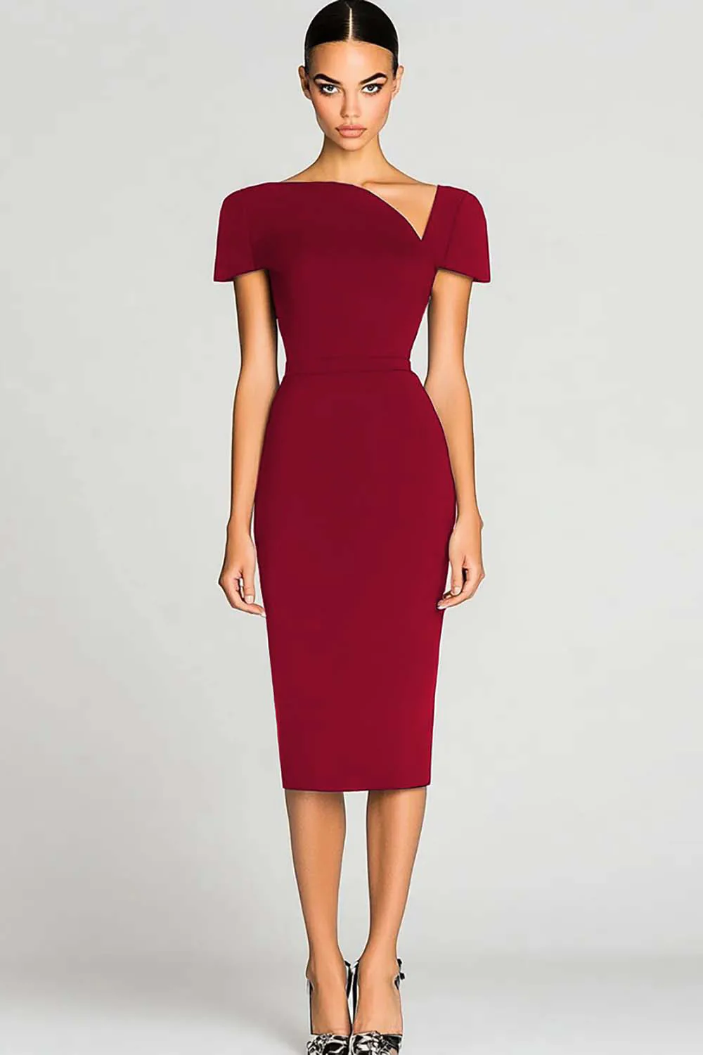 satynowa sukienka robocza bodycon do kolan - Image 3