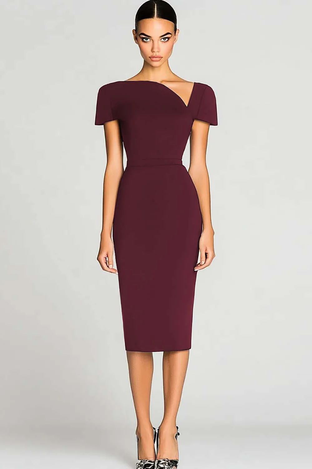 satynowa sukienka robocza bodycon do kolan - Image 4