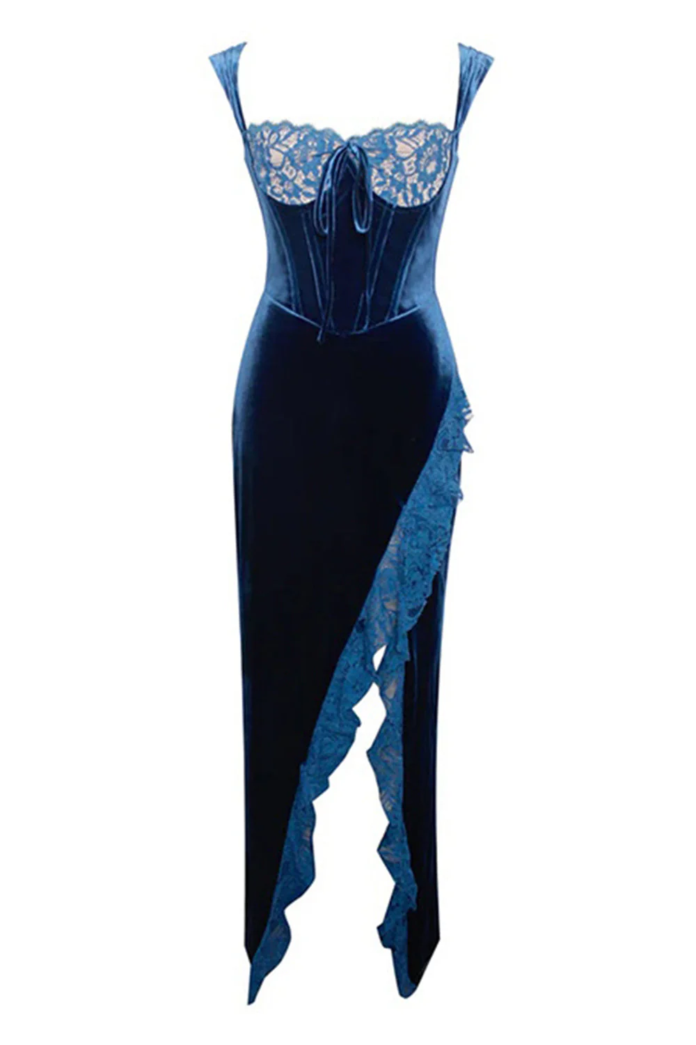 Seksowna królewska niebieska aksamitna sukienka koktajlowa bodycon z rozcięciem - Image 10