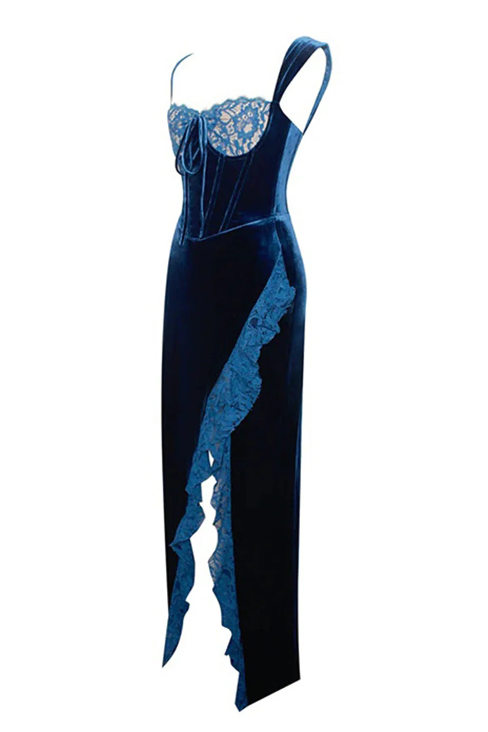 Seksowna królewska niebieska aksamitna sukienka koktajlowa bodycon z rozcięciem - Image 8