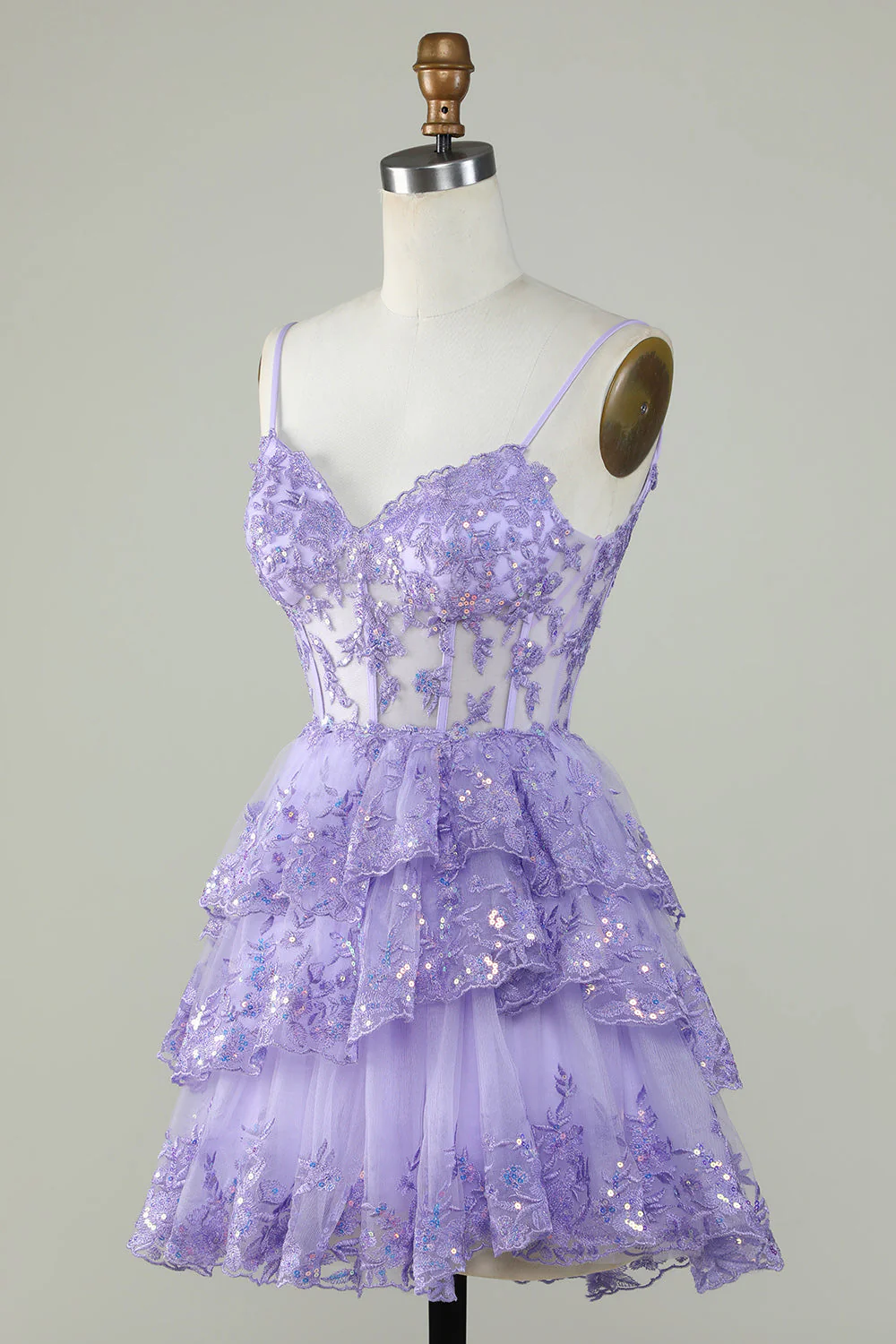 Śliczne paski spaghetti z linii ciemnoniebieski błyszczący gorset Homecoming Dress - Image 11