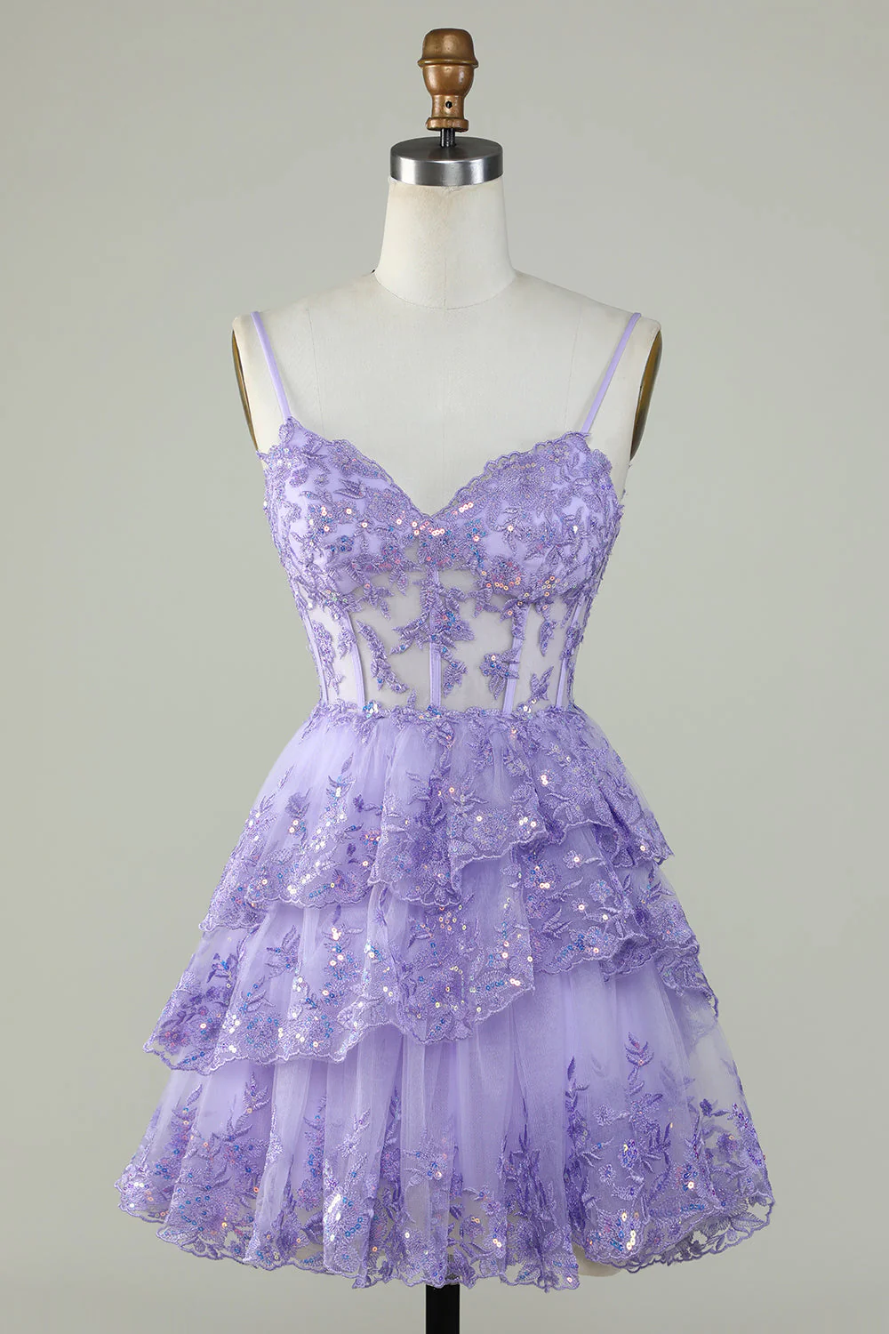 Śliczne paski spaghetti z linii ciemnoniebieski błyszczący gorset Homecoming Dress - Image 7